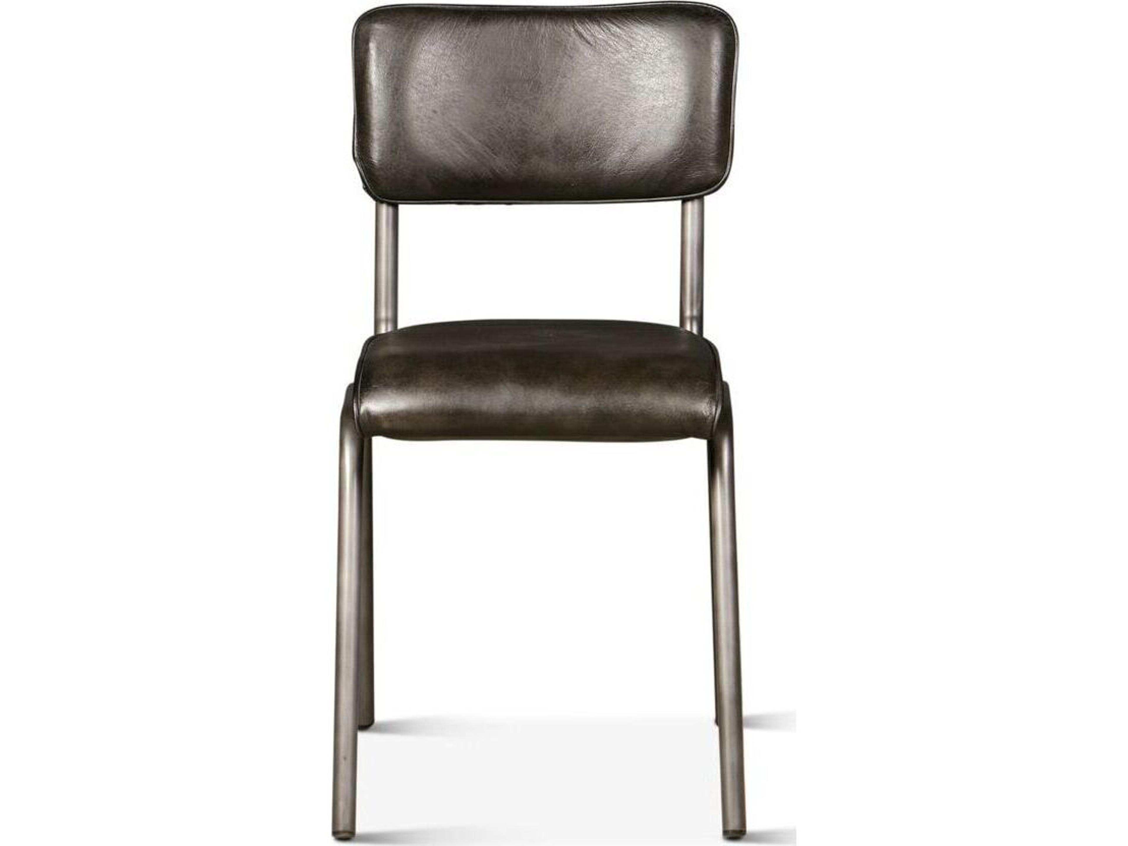 World Interiors William Black Leather Armless Dining Chair