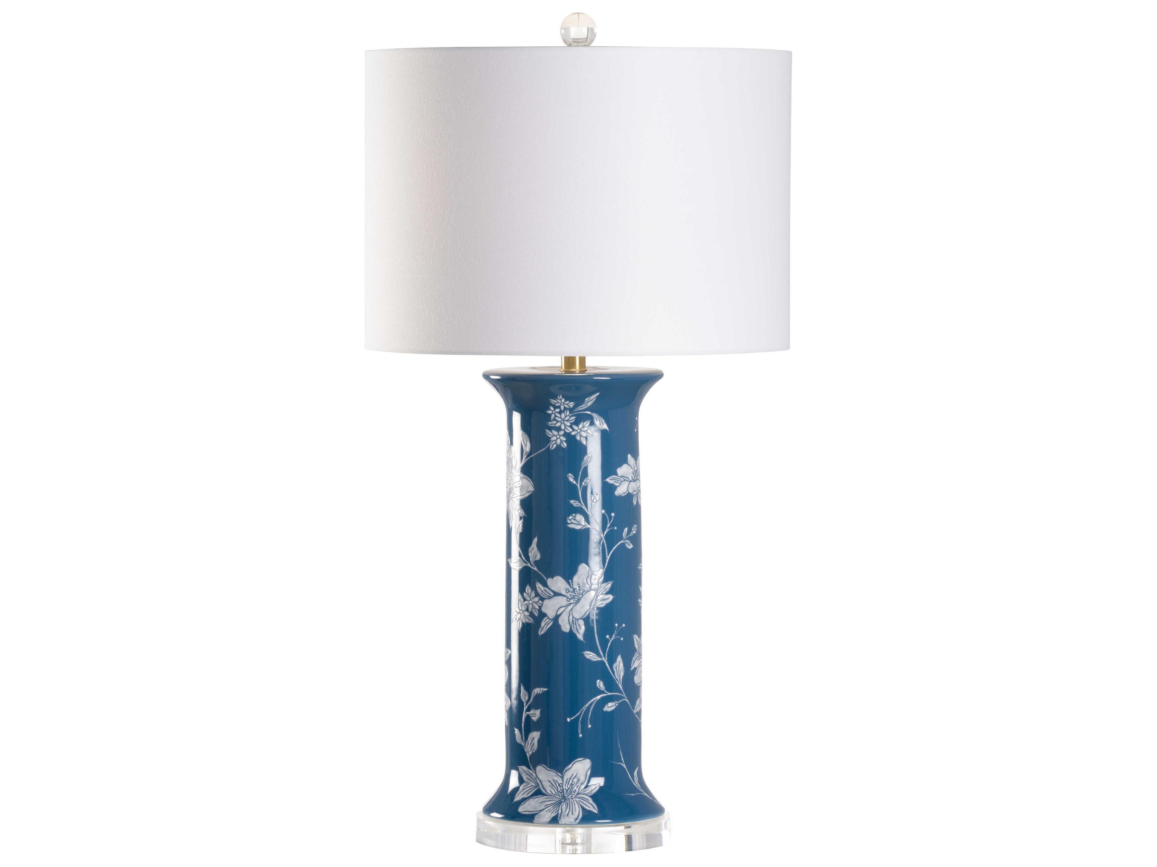 Chastity Blue White Linen Buffet Lamp