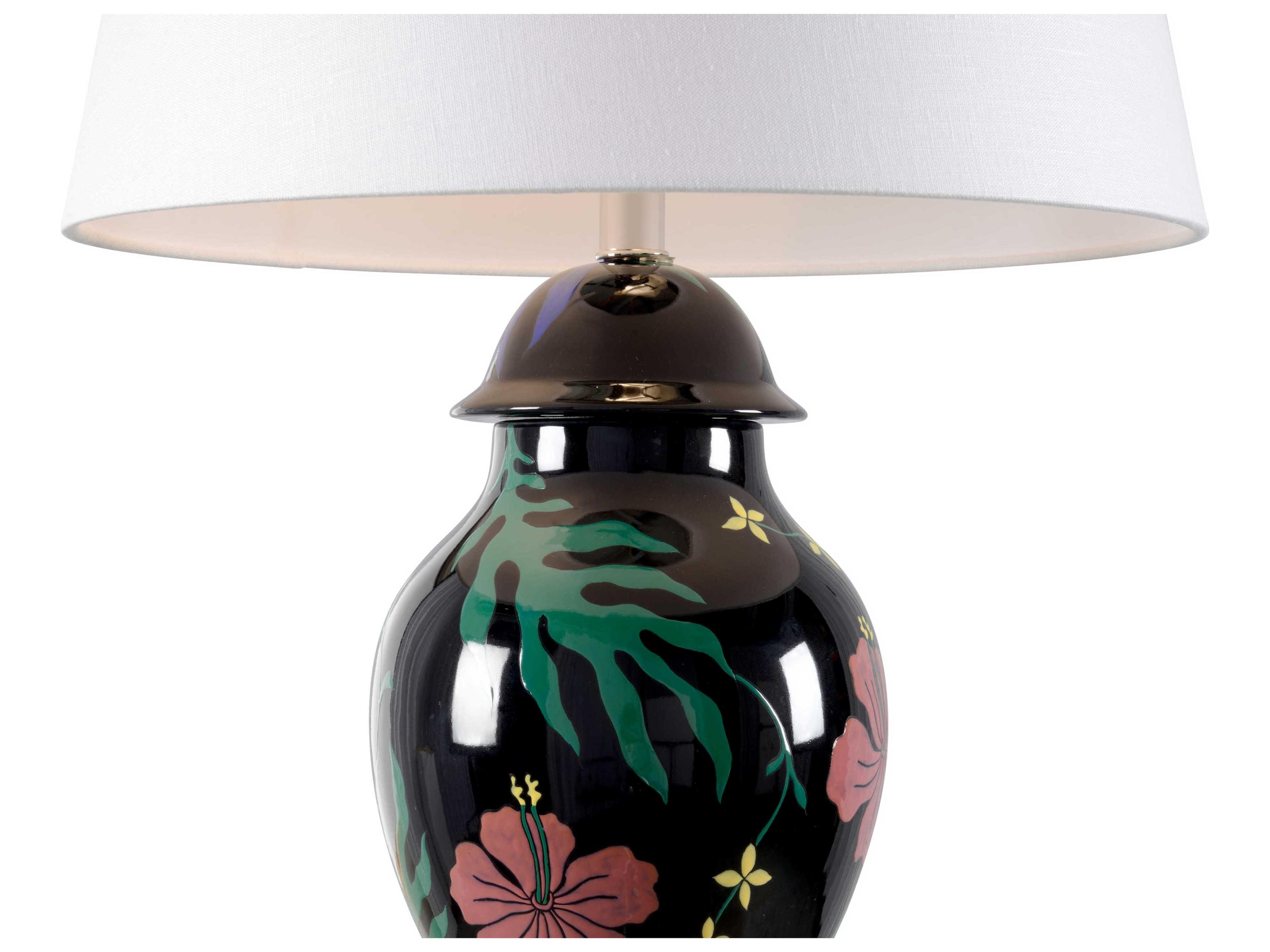 Wildwood Garden Party Black Off White Linen Buffet Lamp