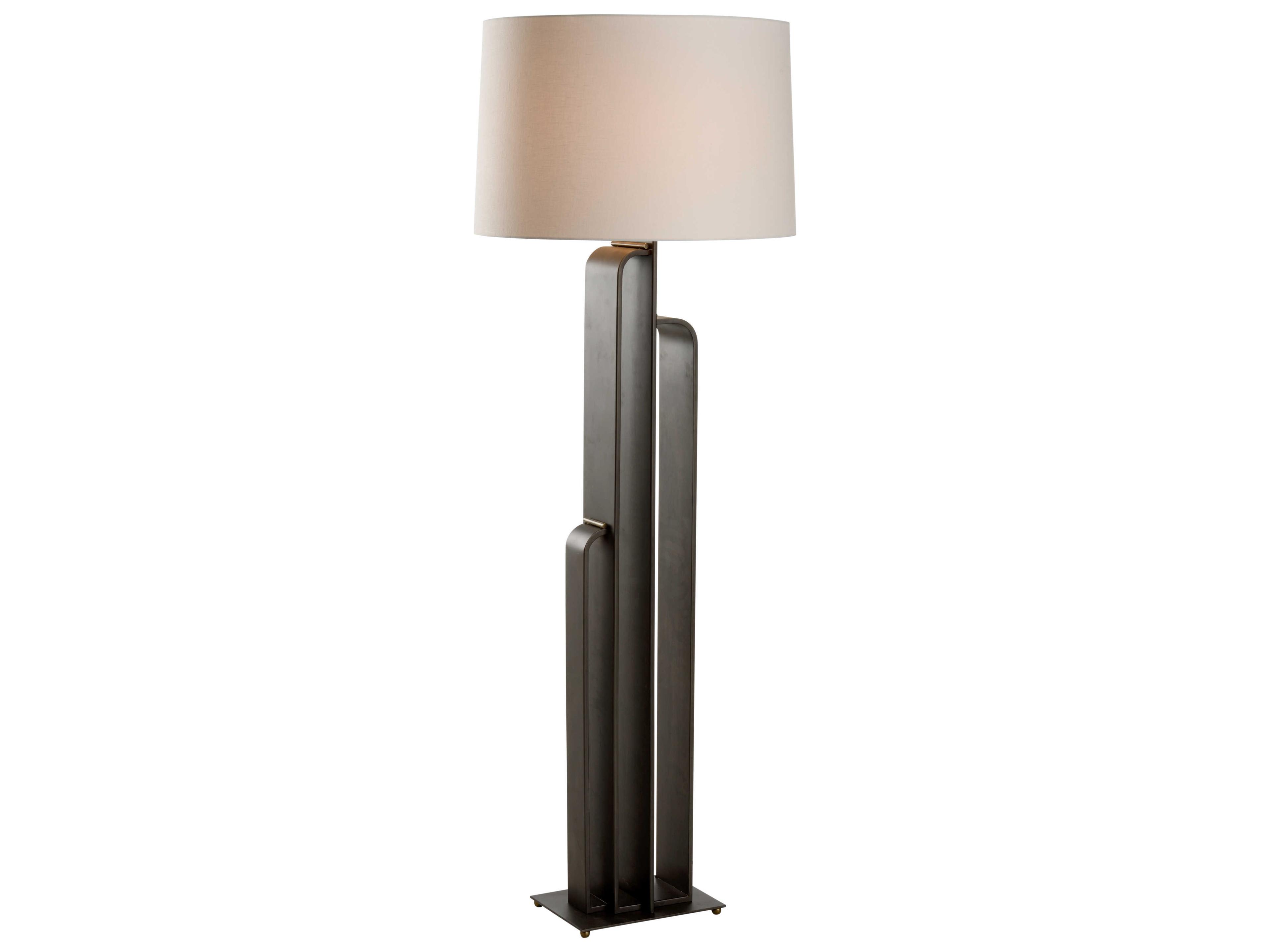 Brazing Antique Brass Bronze Off White Linen Floor Lamp