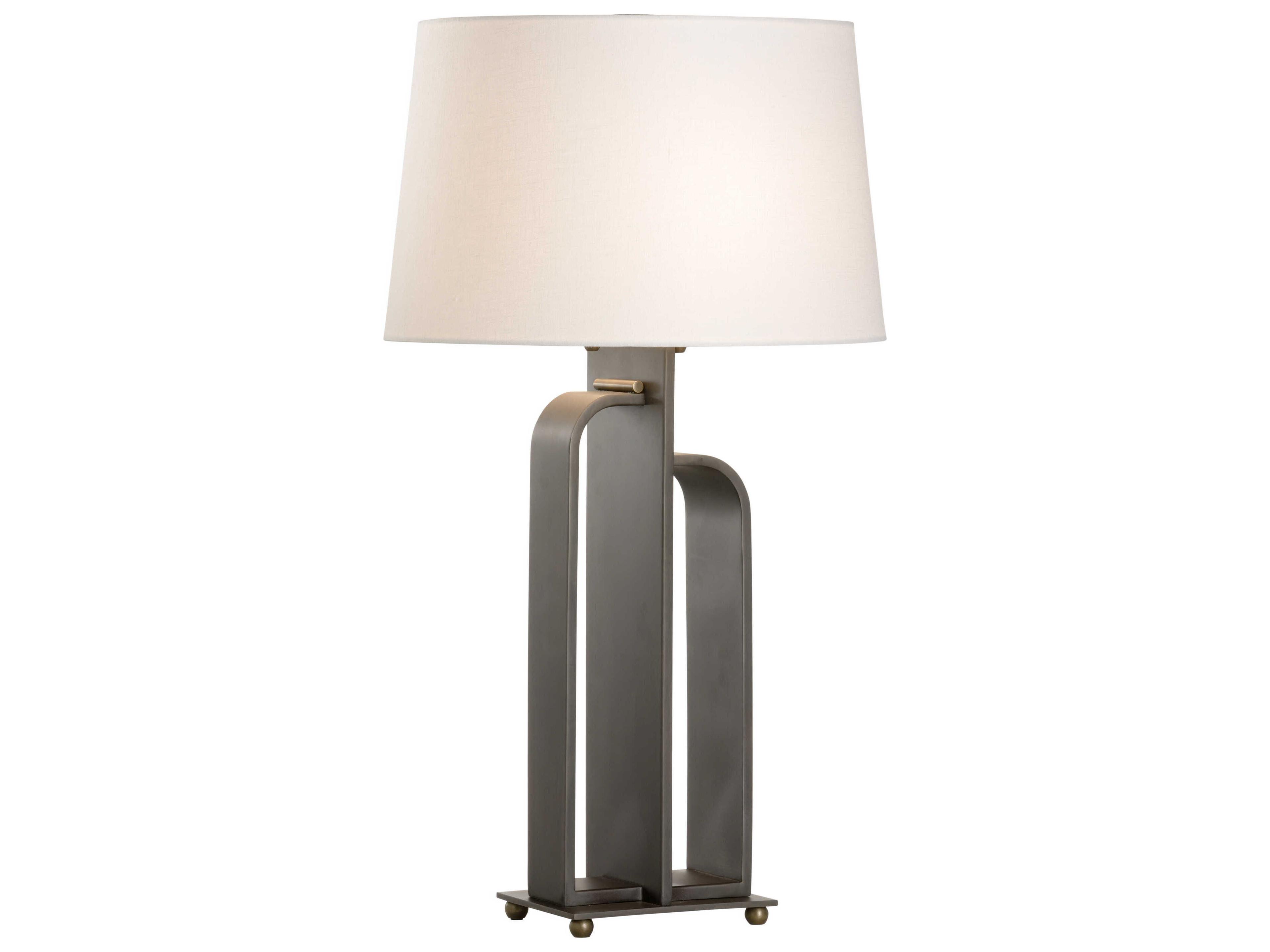 Wildwood Brazing Bronze Antique Brass Off White Linen Buffet Lamp