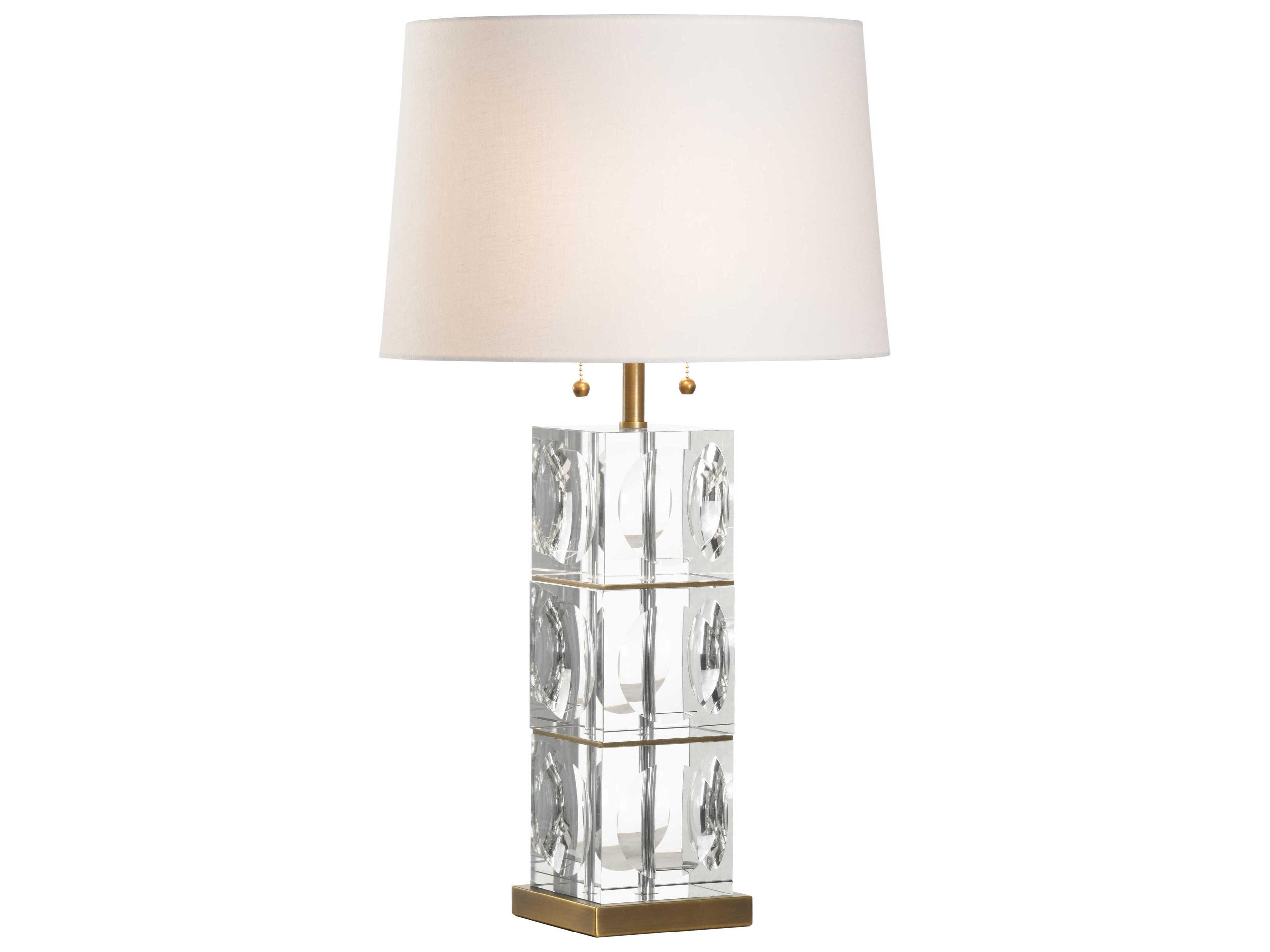 Wildwood Lasater Clear Antique Brass Off White Linen Buffet Lamp