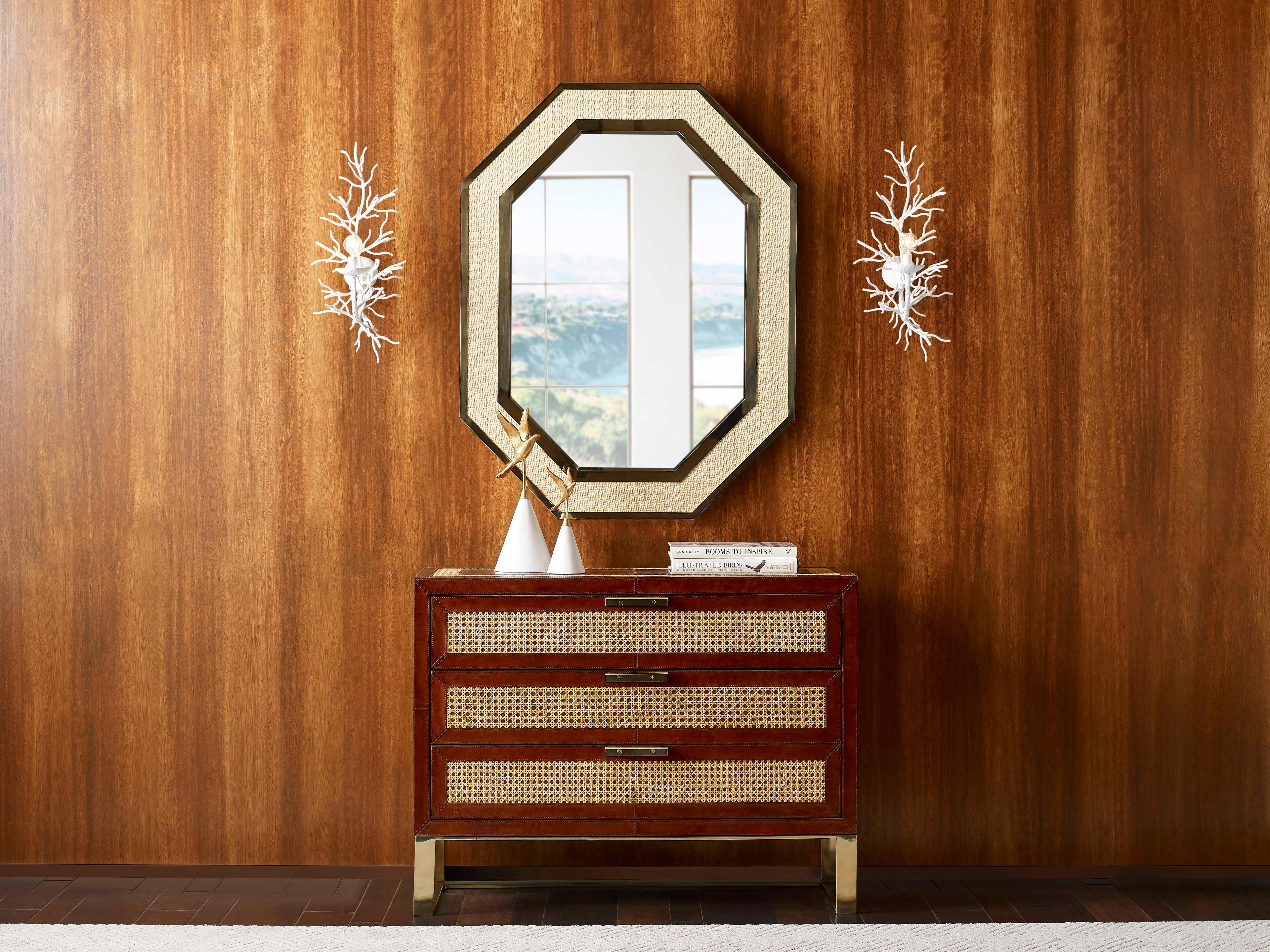 Wildwood Dunbar Brass and Cane Octagon Wall Mirror