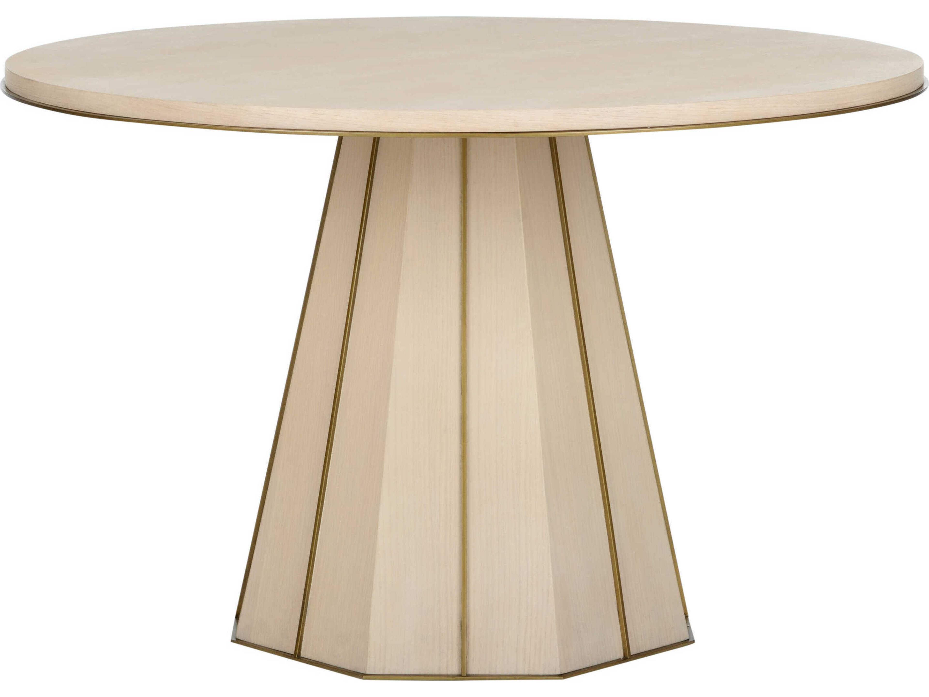 Clint Round Wood Rift Cut White Oak Antique Brass Dining Table