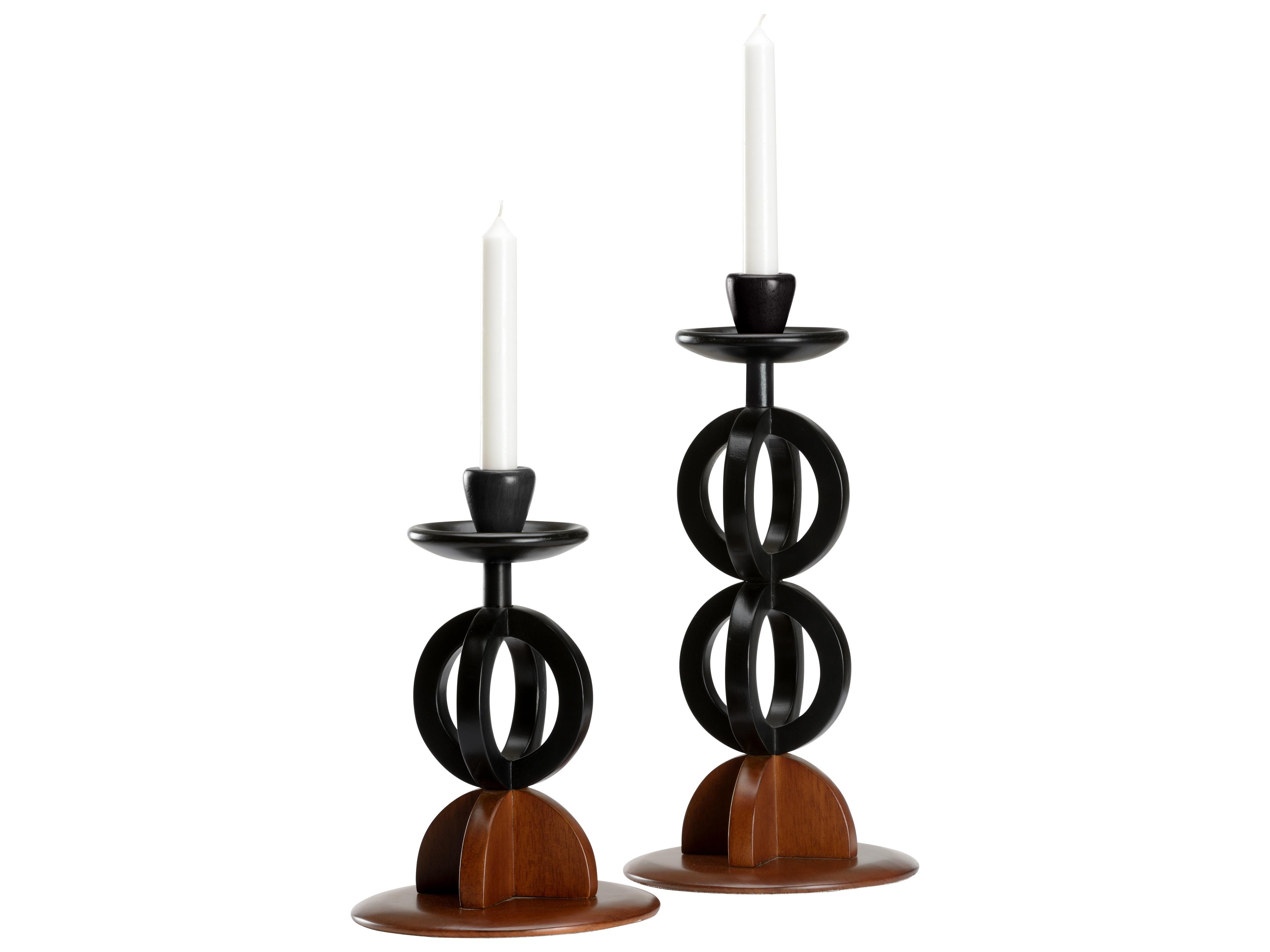 Wildwood Kate Walnut Black Lacquer Candle Holder, Set of 2