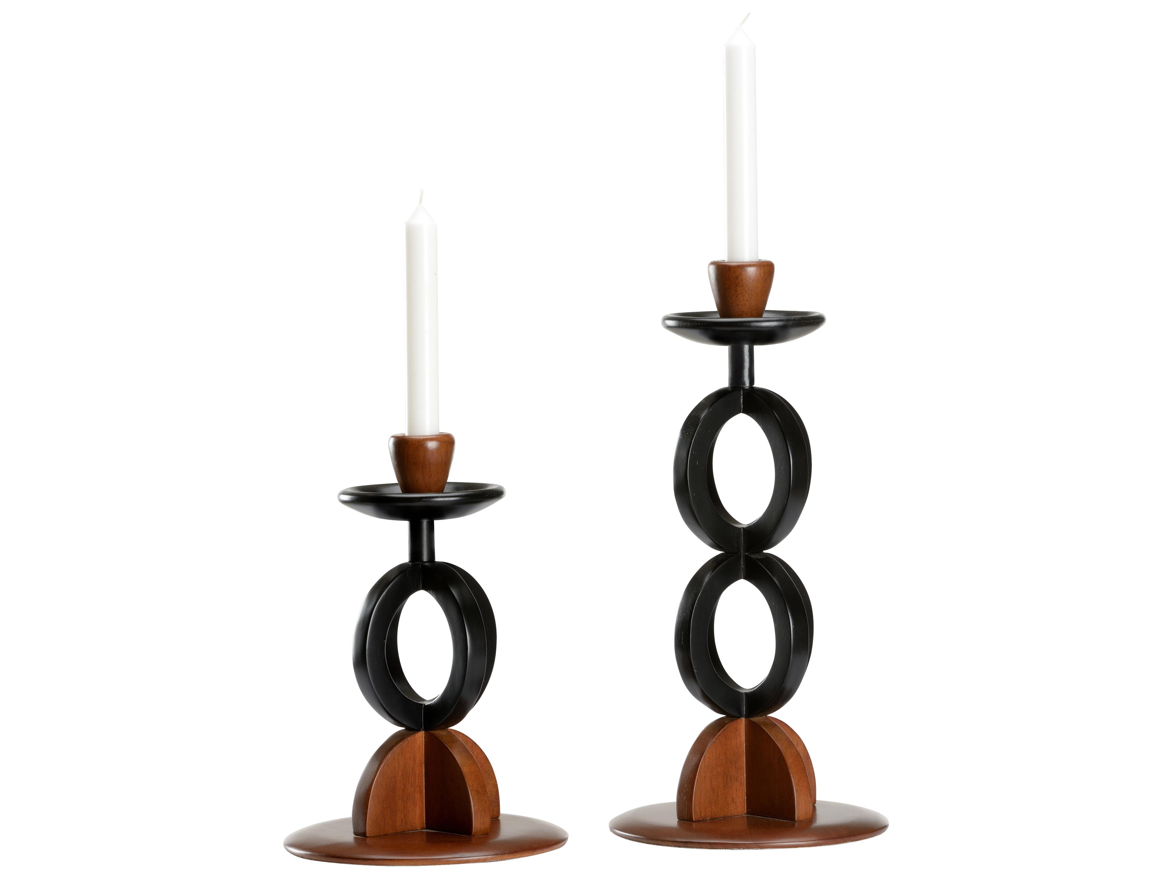 Wildwood Kate Walnut Black Lacquer Candle Holder, Set of 2