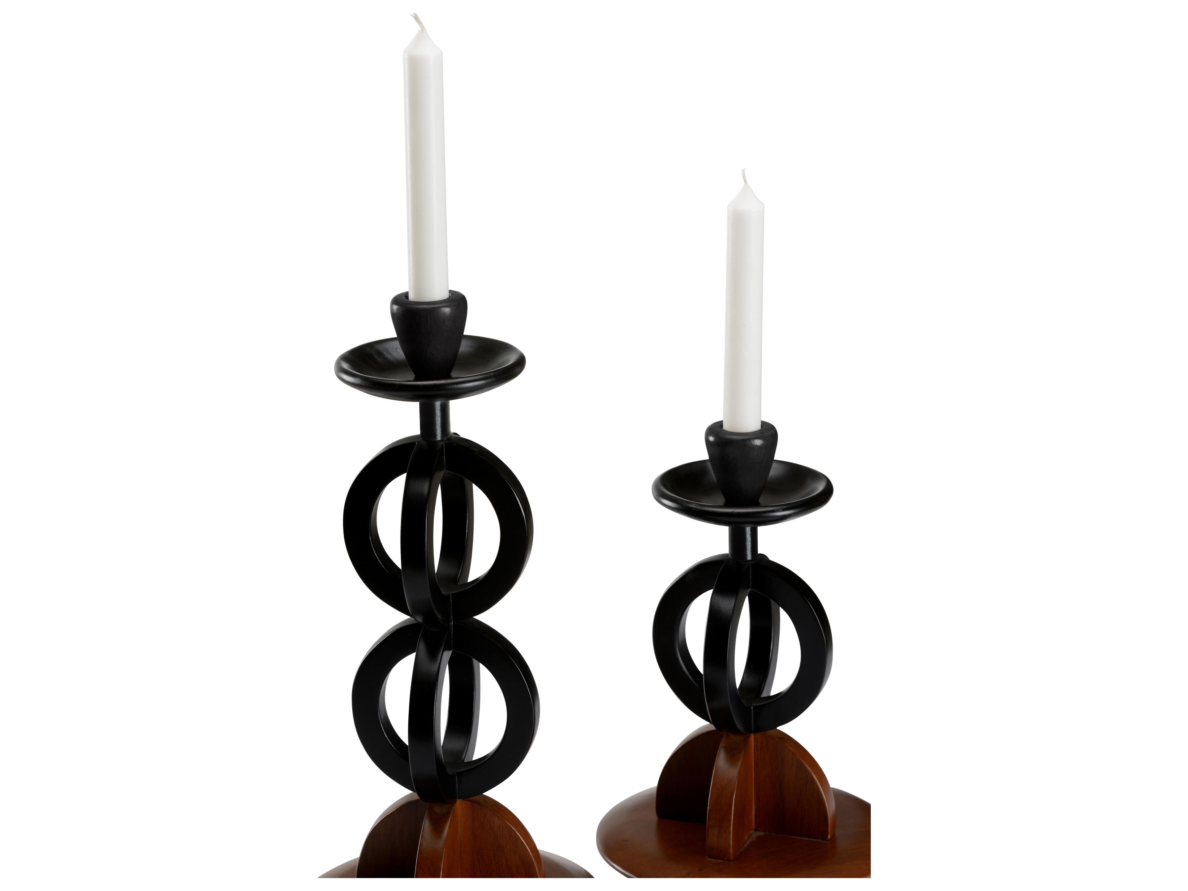 Wildwood Kate Walnut Black Lacquer Candle Holder, Set of 2