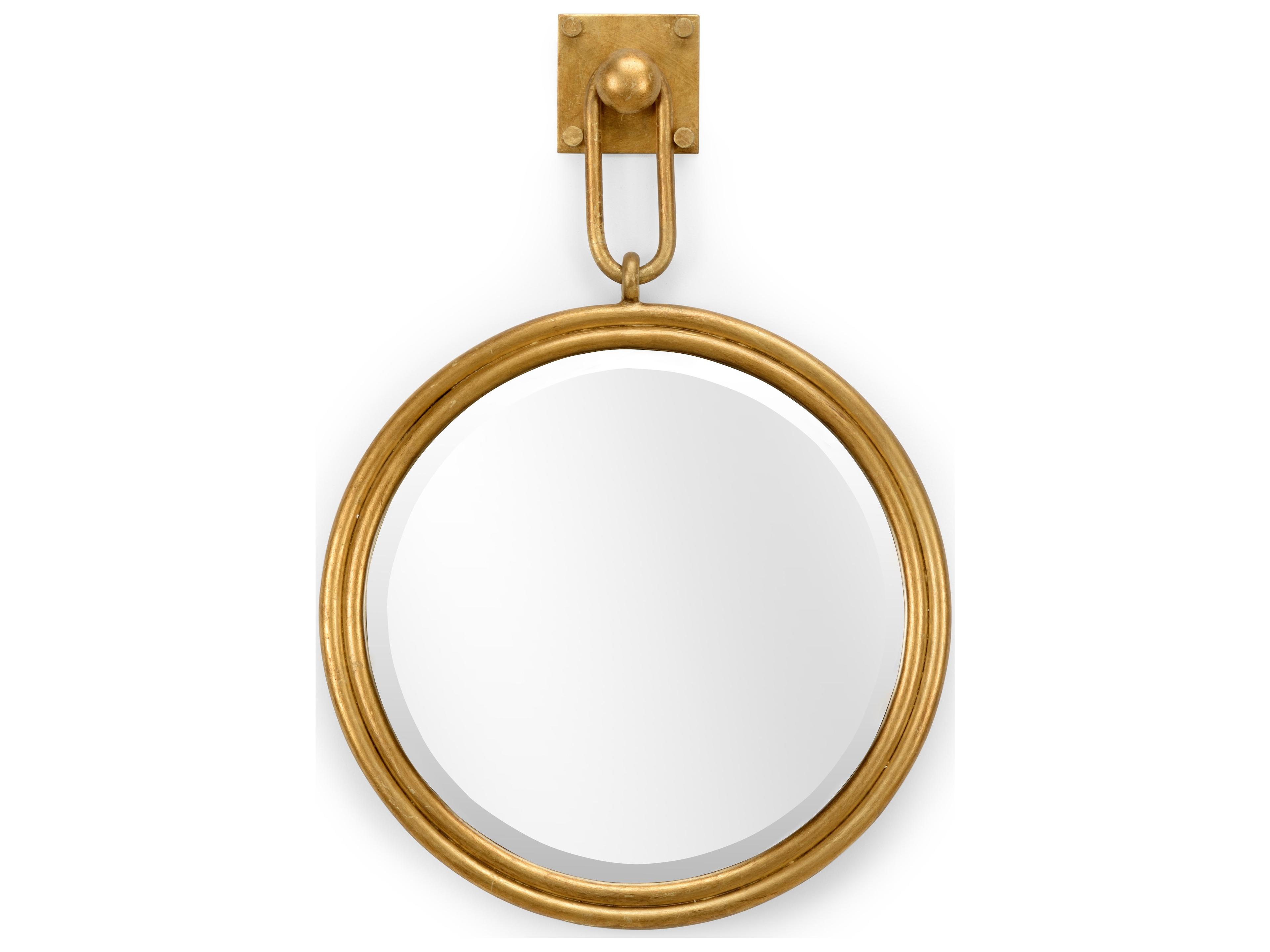 Larry Laslo Antique Gold Leaf Clear Beveled Wall Mirror Round