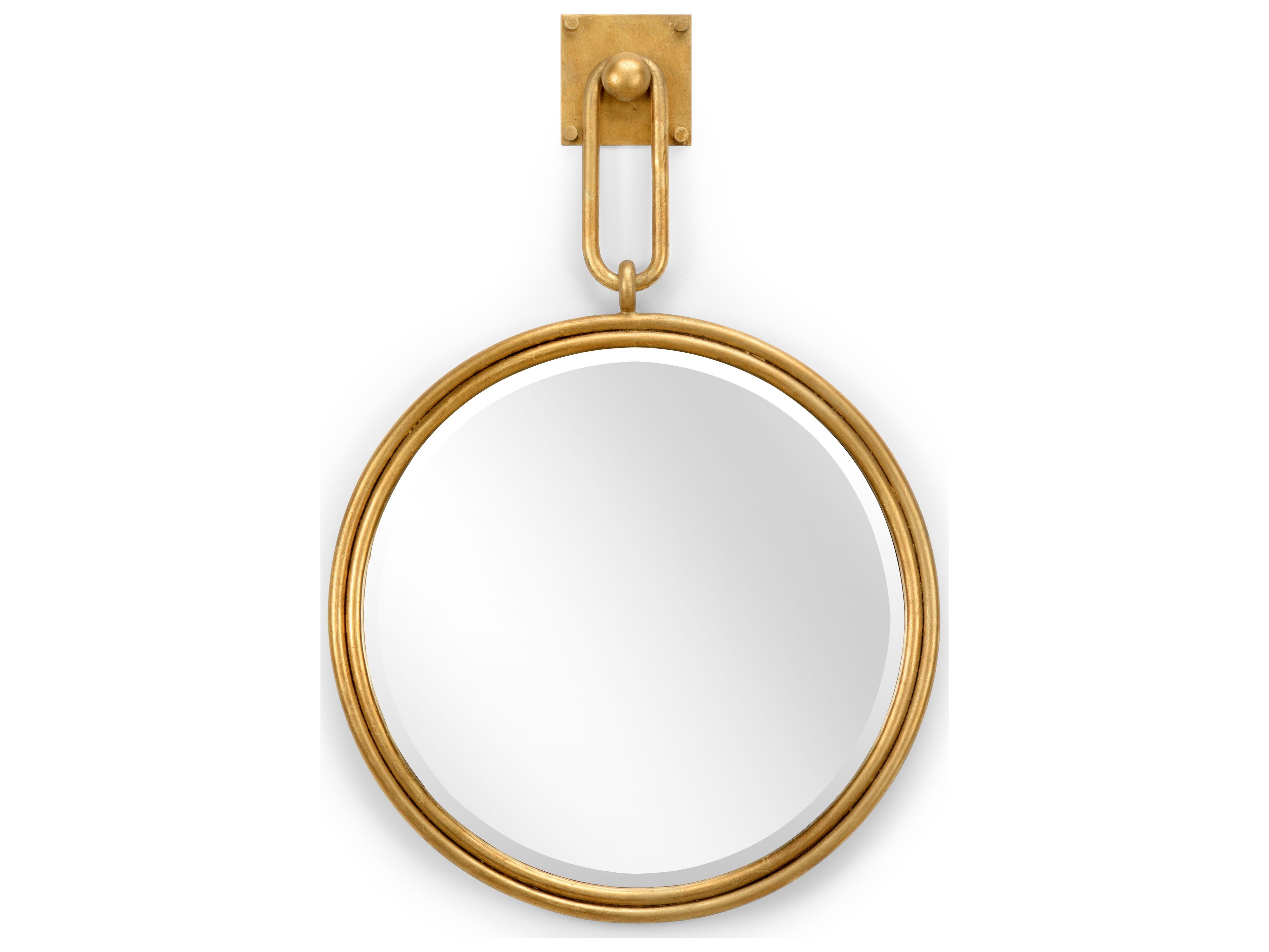Larry Laslo Antique Gold Leaf Clear Beveled Wall Mirror Round