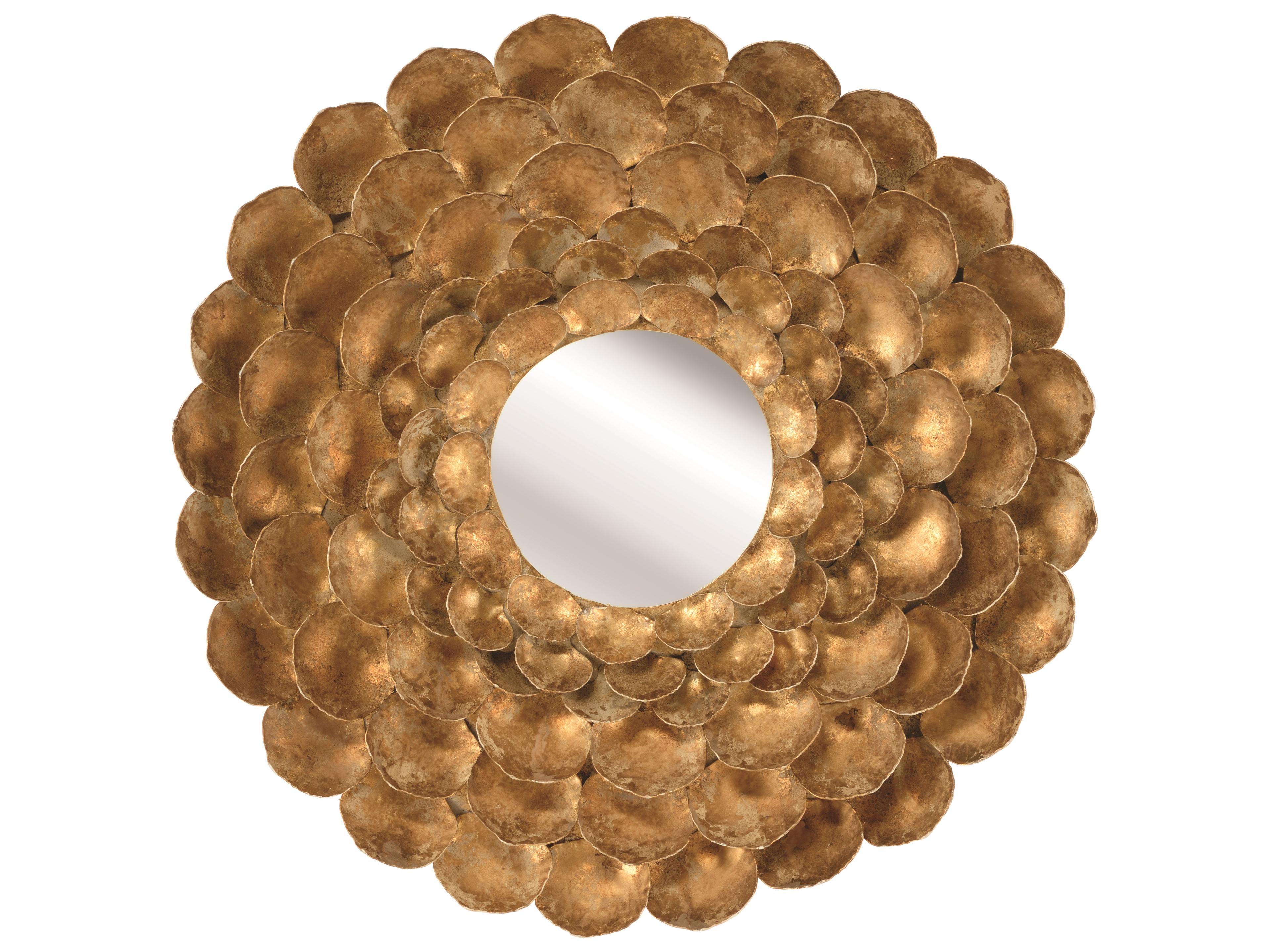 Larry Laslo Aged Gold Leaf Clear Plain Wall Mirror Round