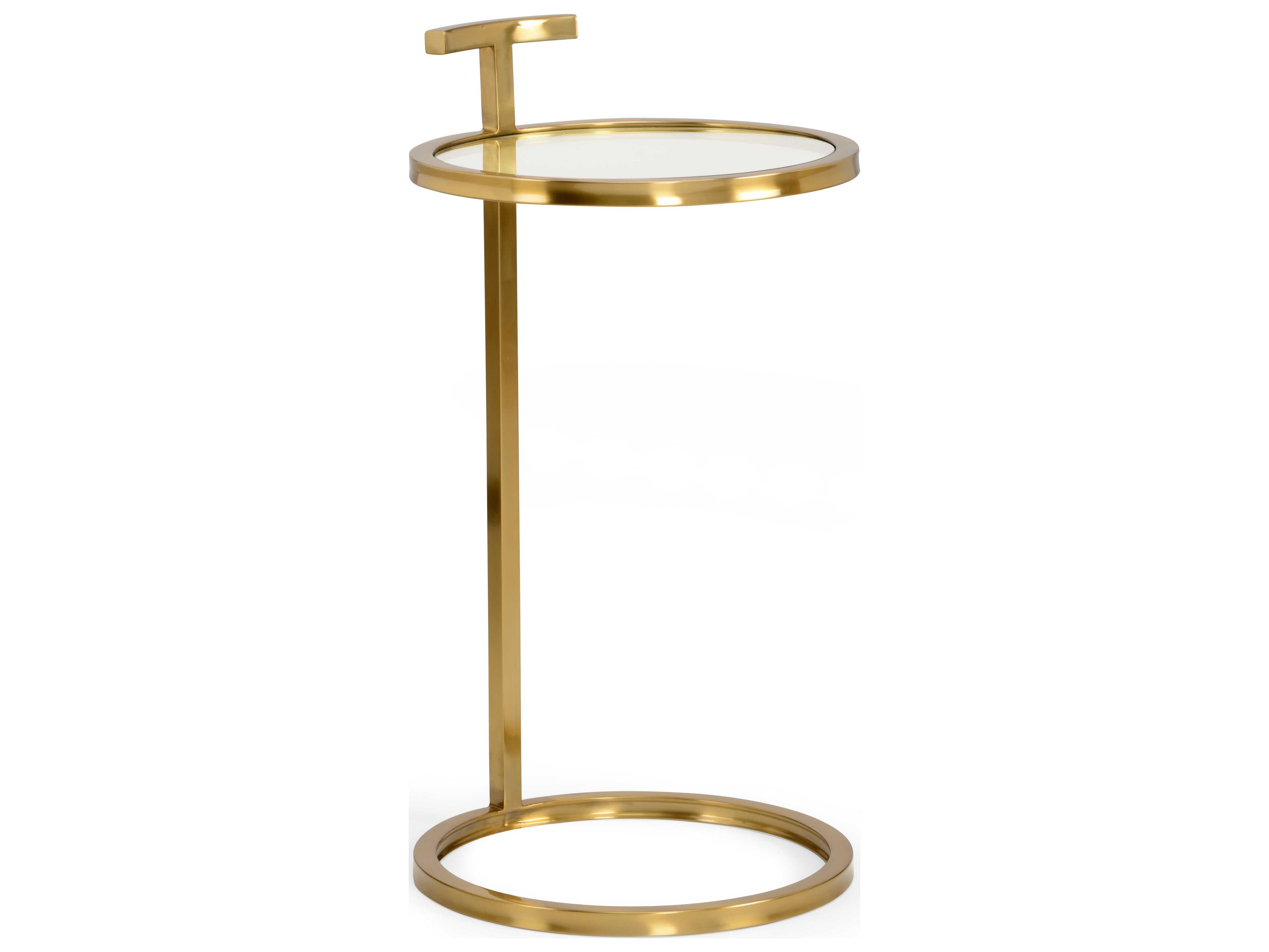 Elsie Round Glass Antique Brass End Table
