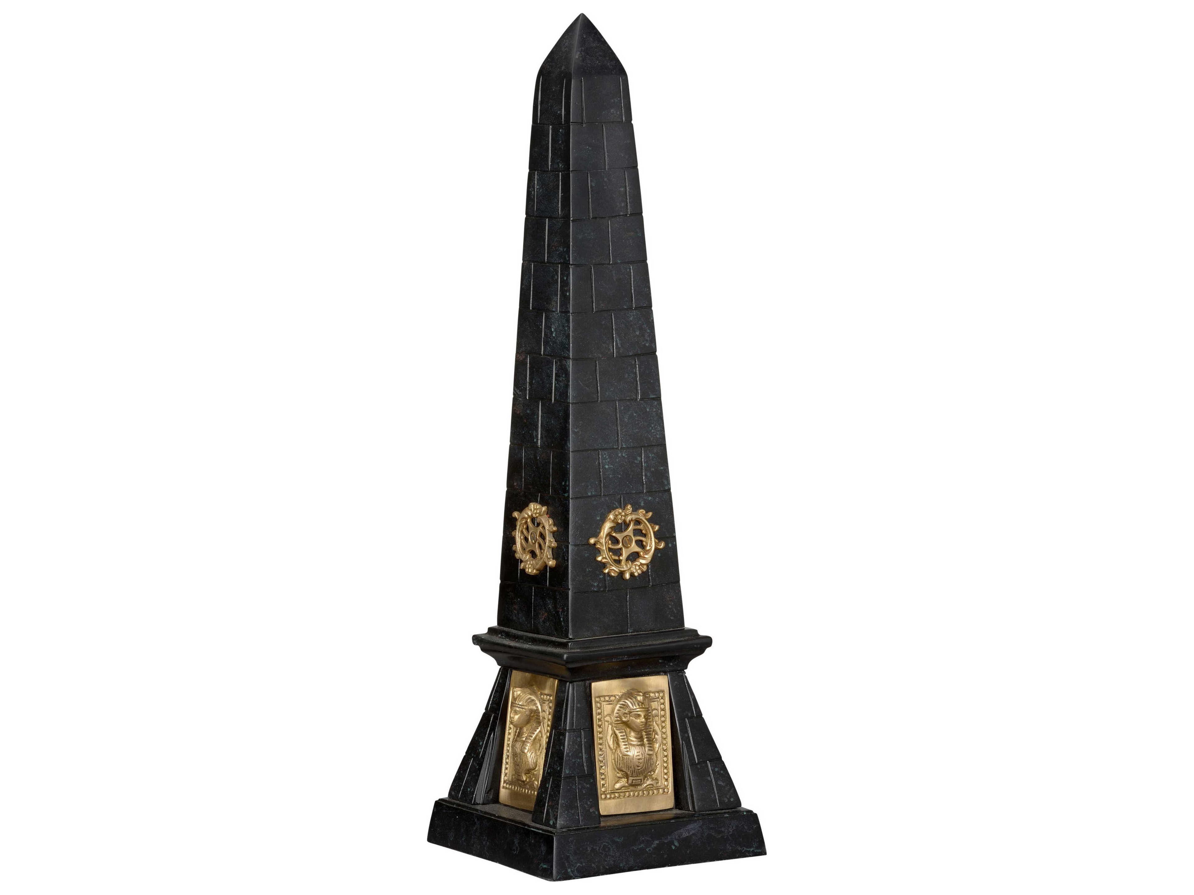 Victory Faux Black Stone Antique Brass Obelisk