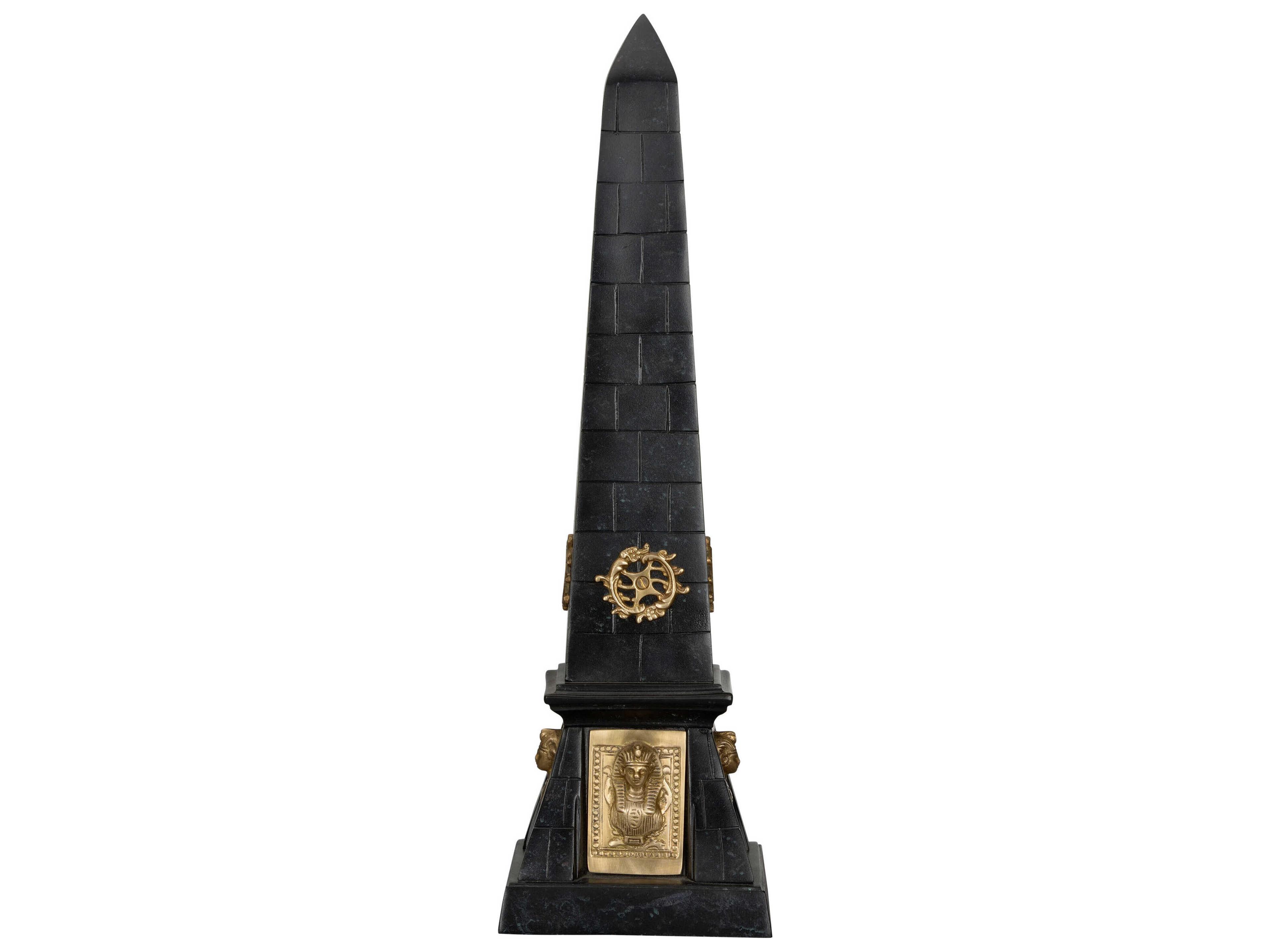 Wildwood Victory Faux Black Stone Antique Brass Obelisk
