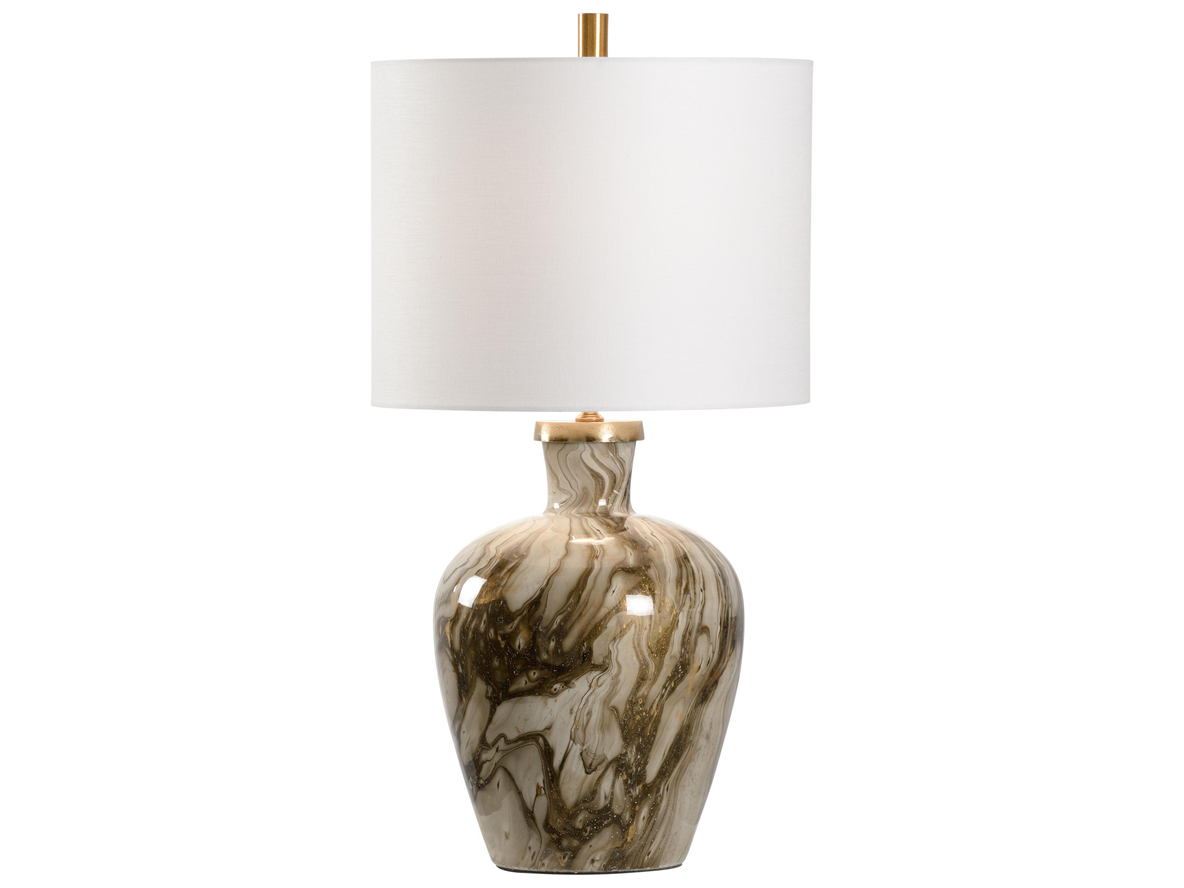 Wildwood Calacatta Gold Brass Off White Linen Brown Buffet Lamp