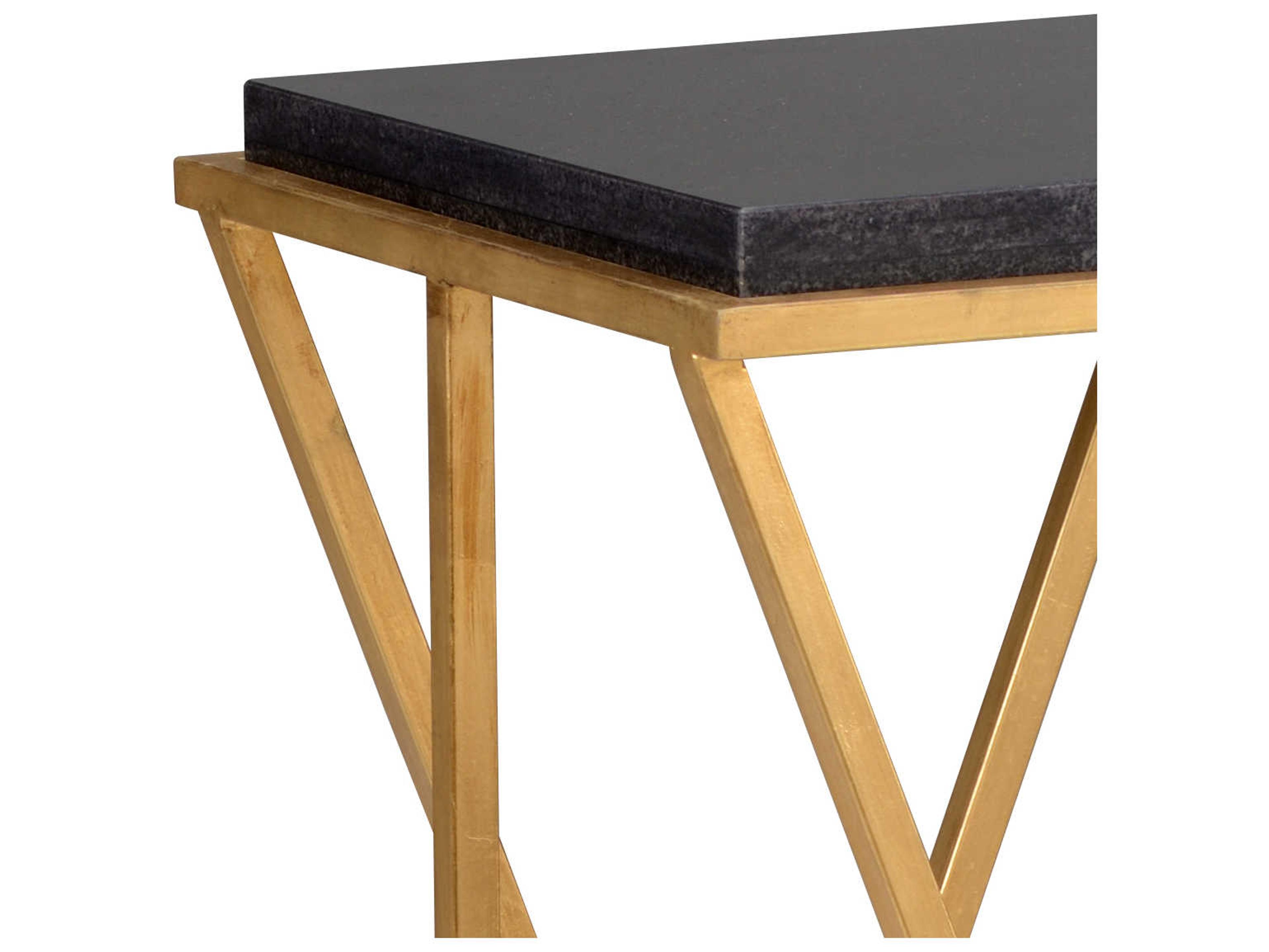Wildwood Malcolm Rectangular Stone Natural Black Gold Leaf End Table