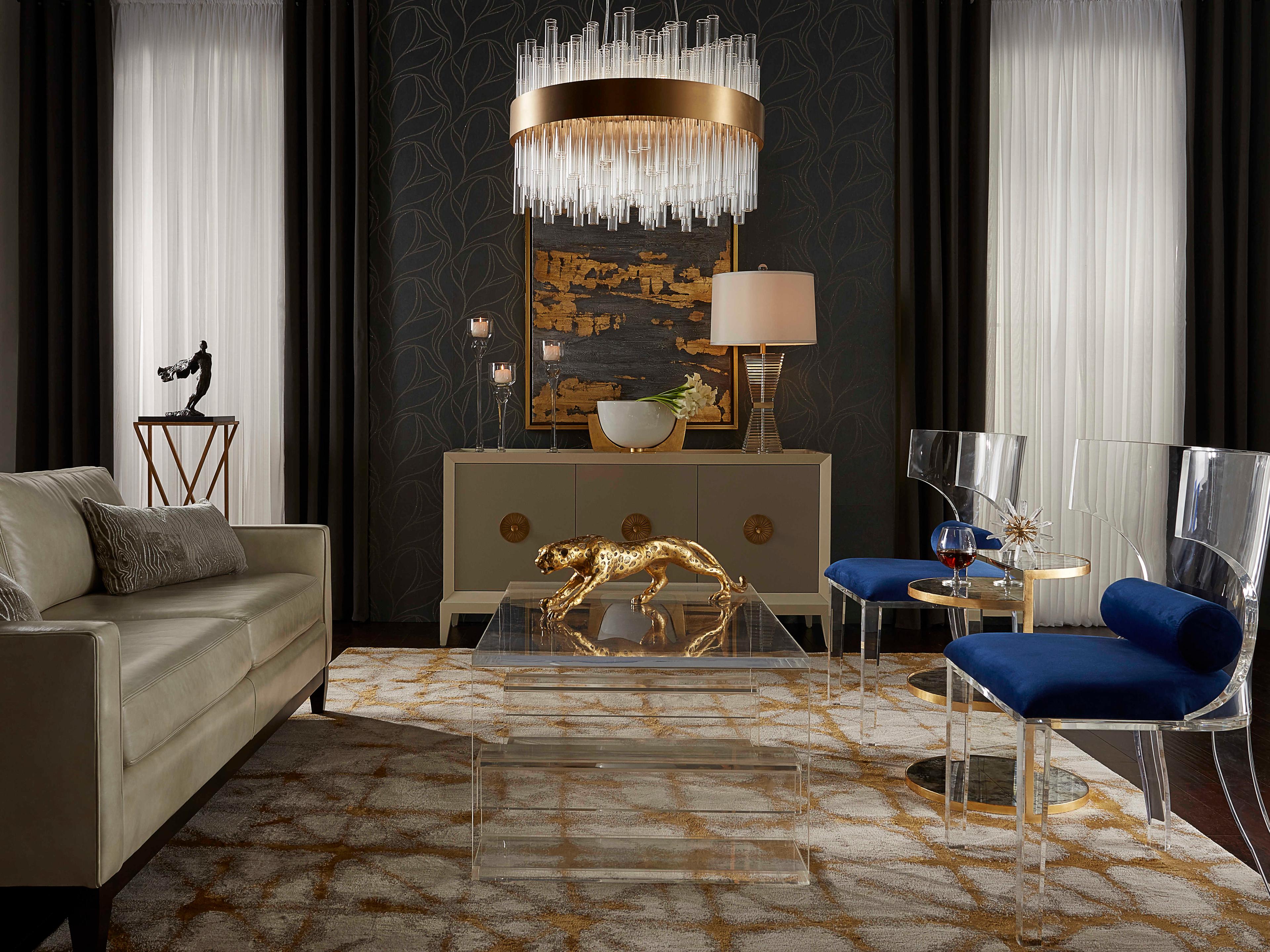 Wildwood Malcolm Rectangular Stone Natural Black Gold Leaf End Table