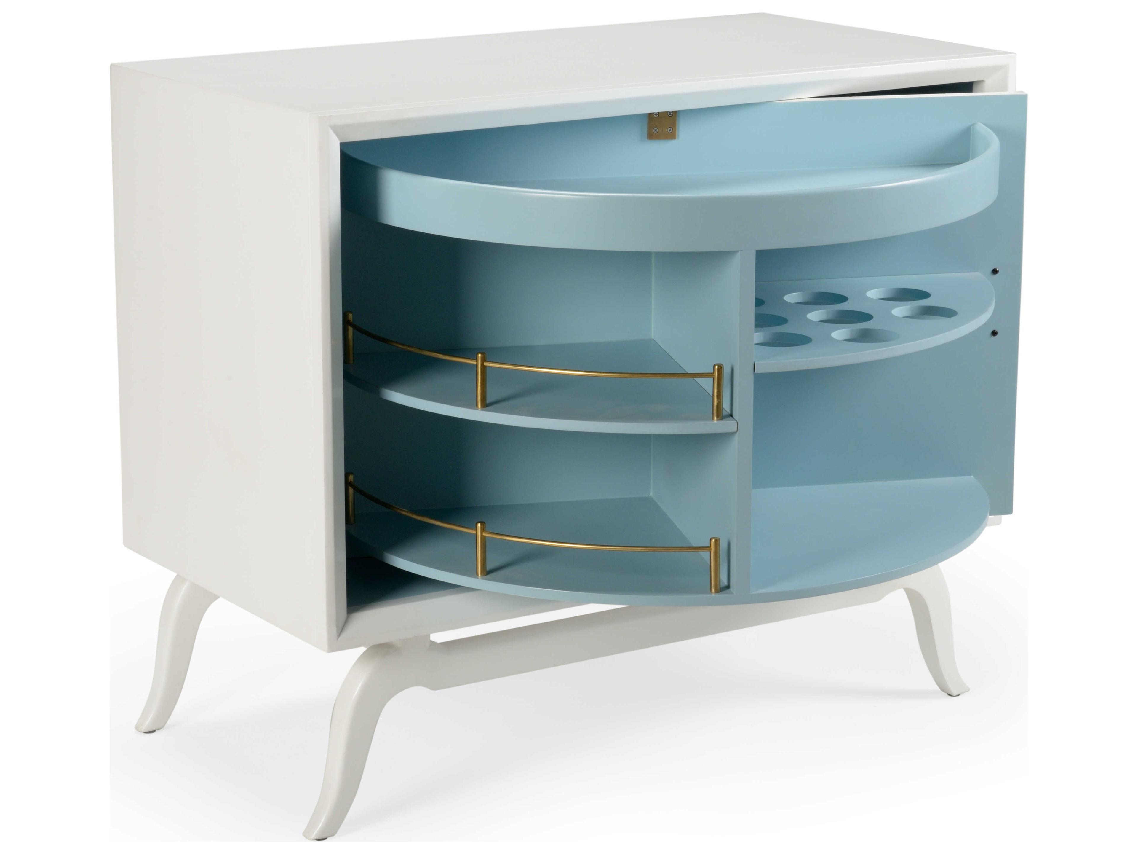 Wildwood Sinatra Solid Wood White Blue Gold Bar Cabinet
