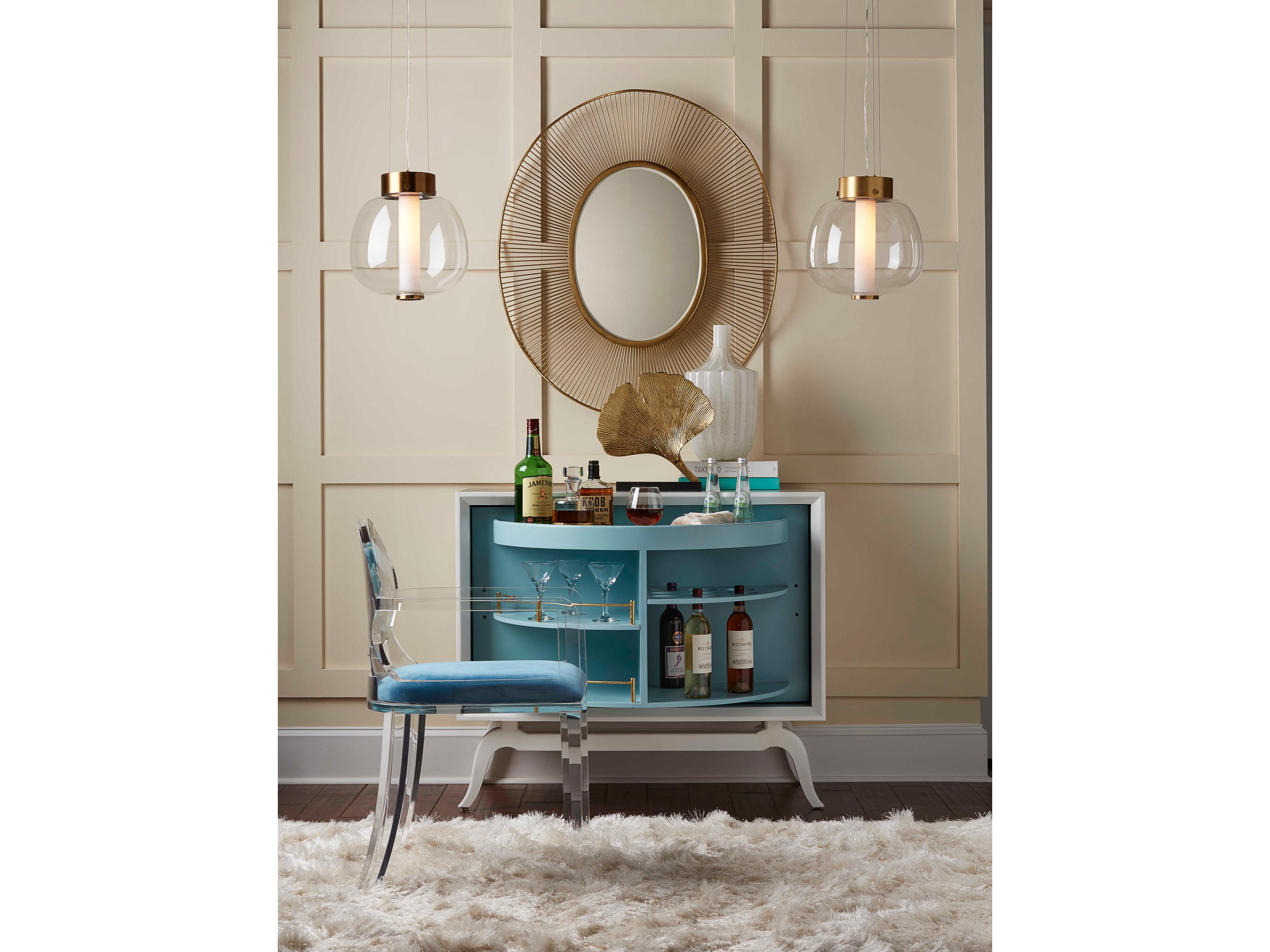 Wildwood Sinatra Solid Wood White Blue Gold Bar Cabinet