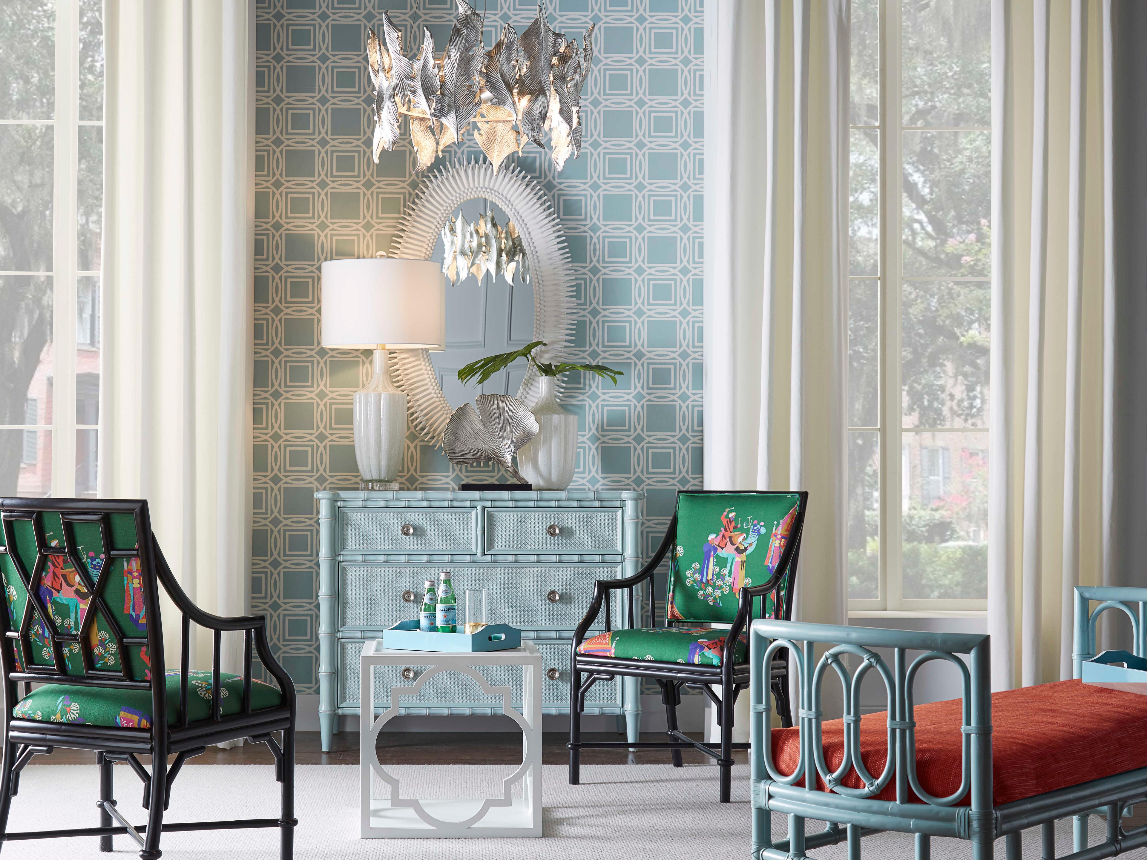 Wildwood Camilla Blue White Upholstered Accent Bench