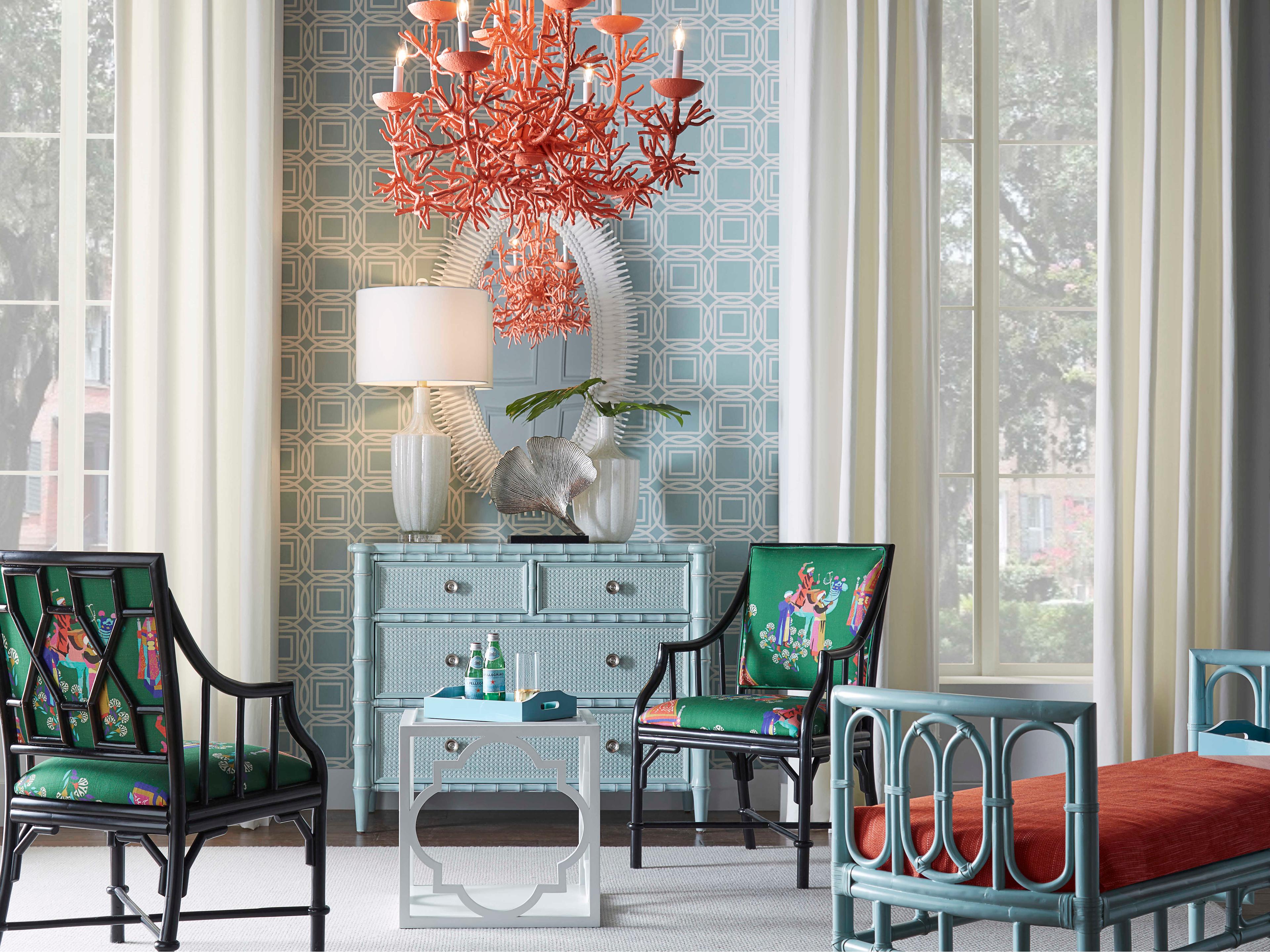 Wildwood Camilla Blue White Upholstered Accent Bench