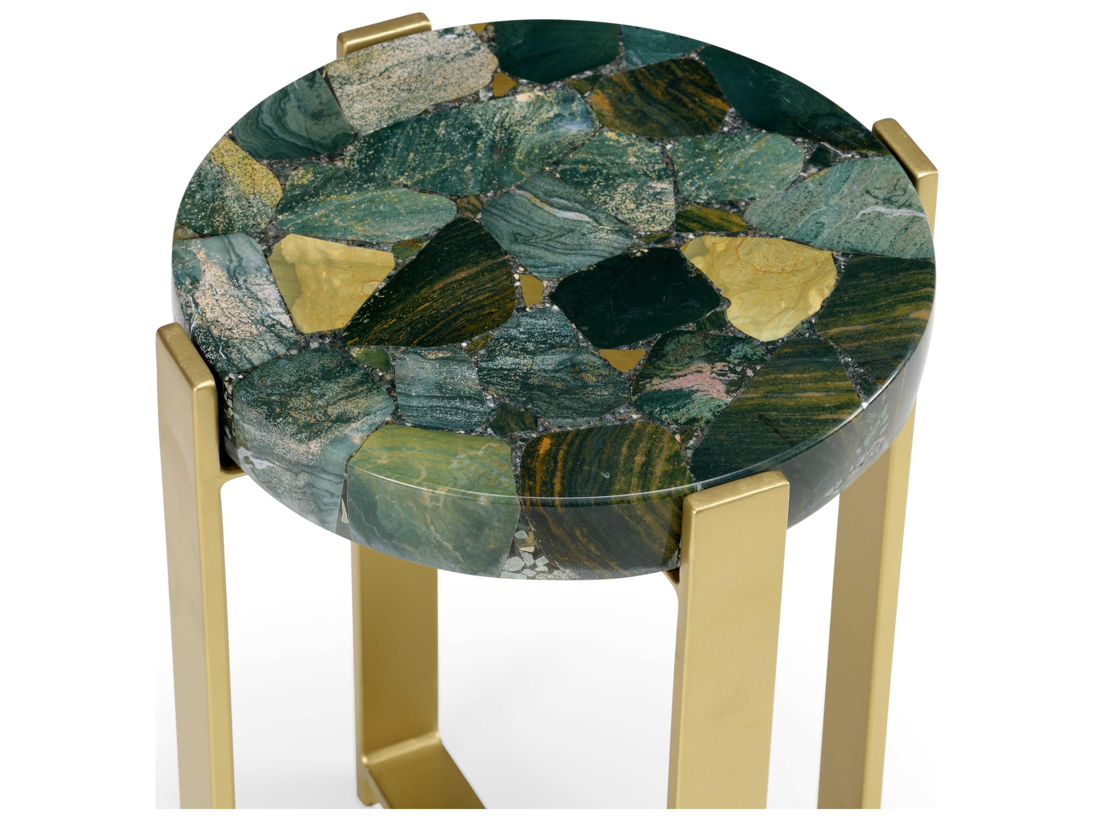 Wildwood Jasper Round Stone Natural Multi Green End Table