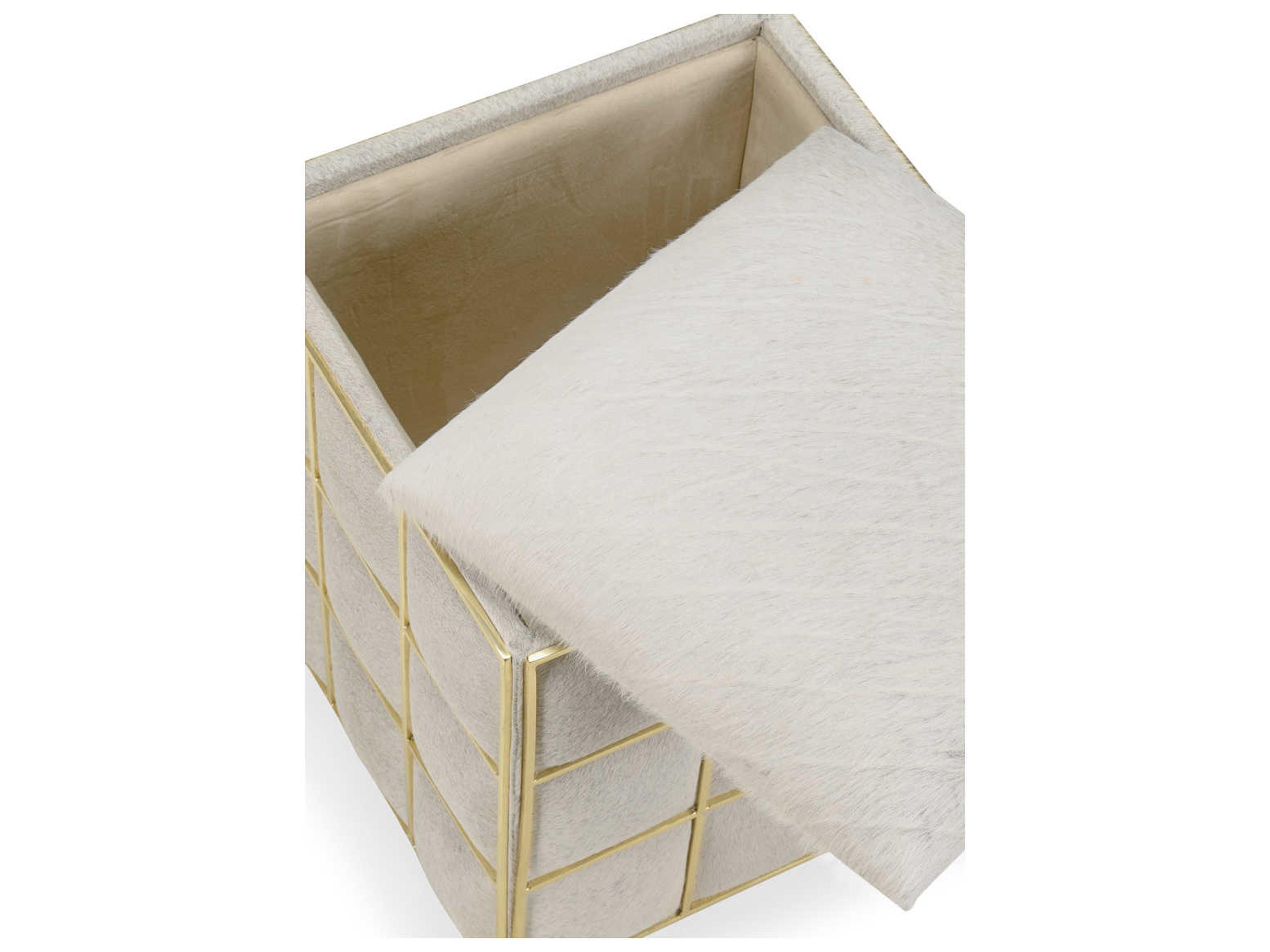 Wildwood Square Natural Light Gray Polished Brass Gold Upholstered Accent Stool
