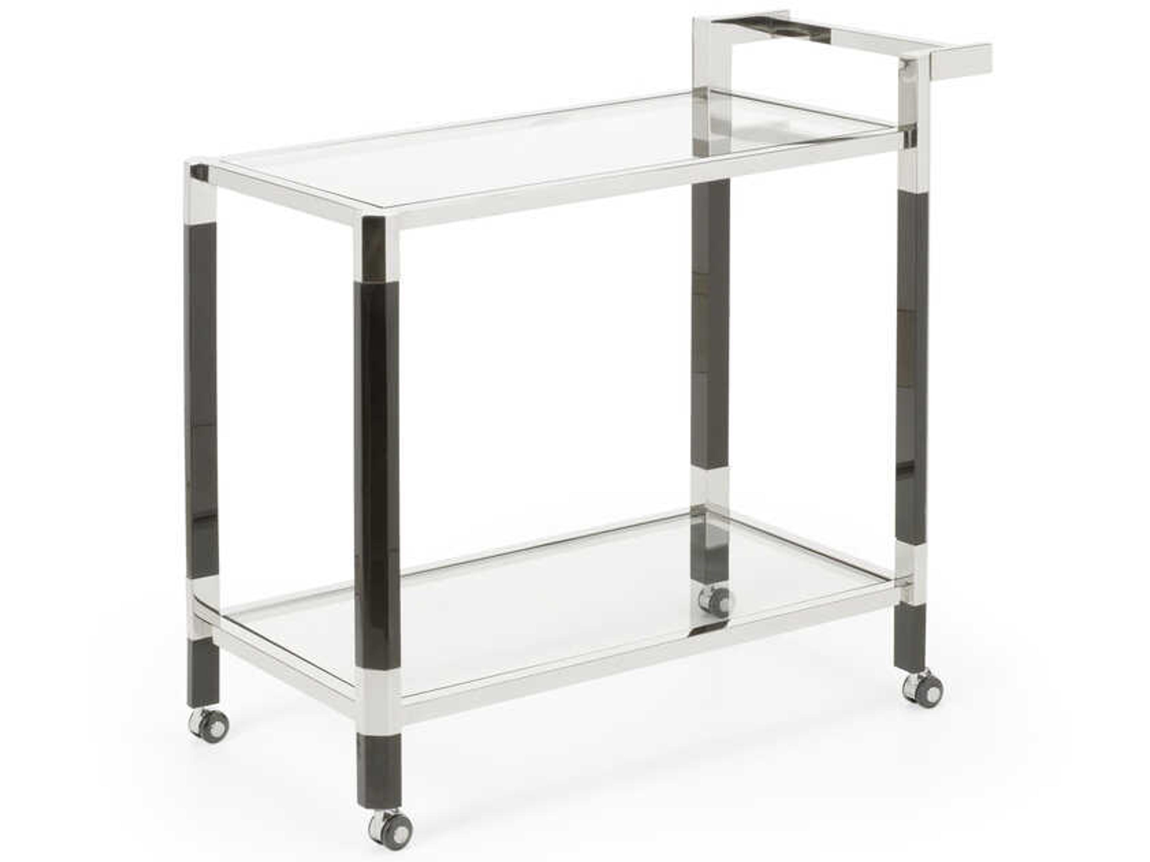 Boulevardier Glass Silver Polished Nickel Black Bar Cart