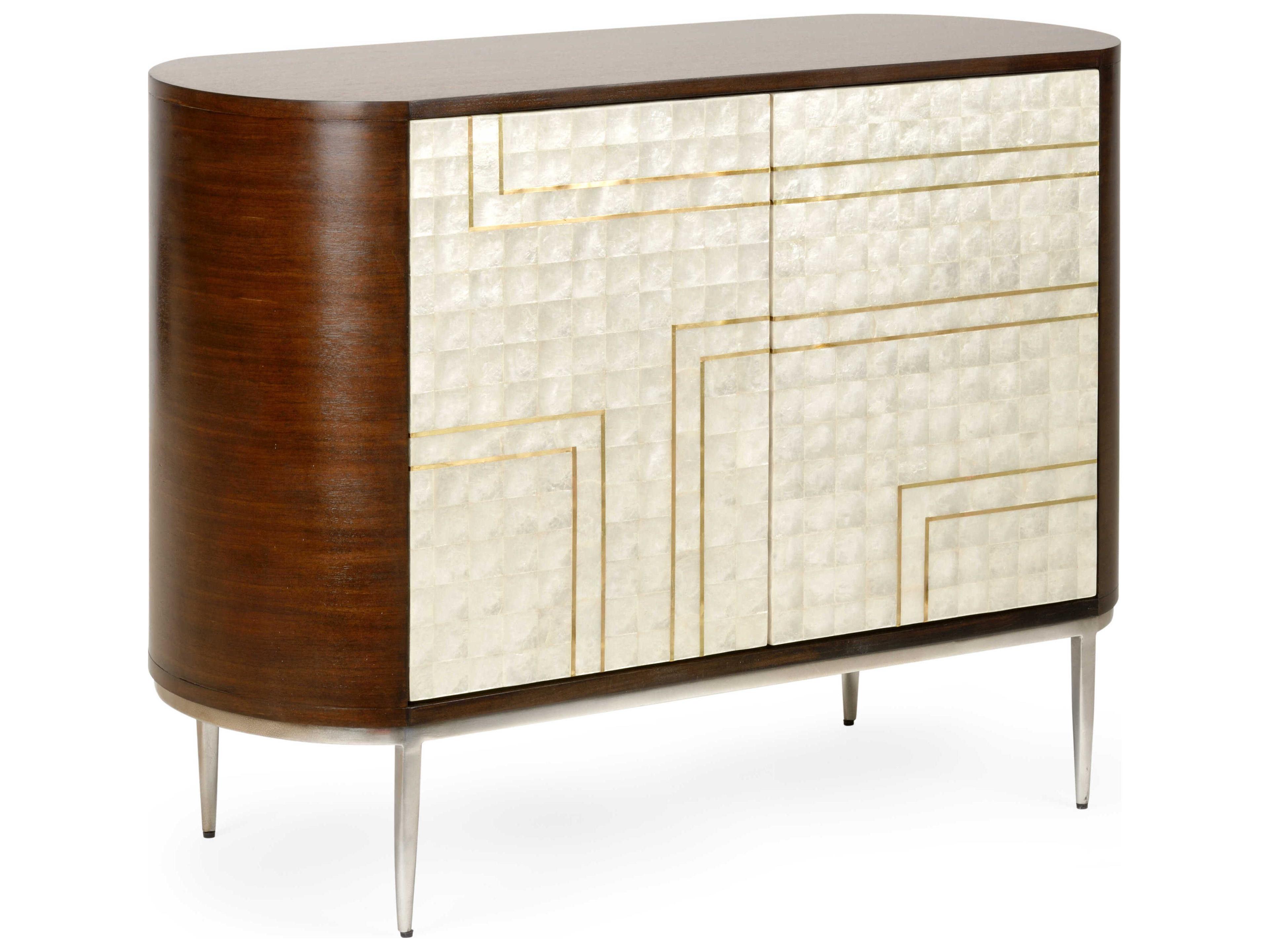 Shelldon Brown Mahogany Wood White Capiz Bar Cabinet