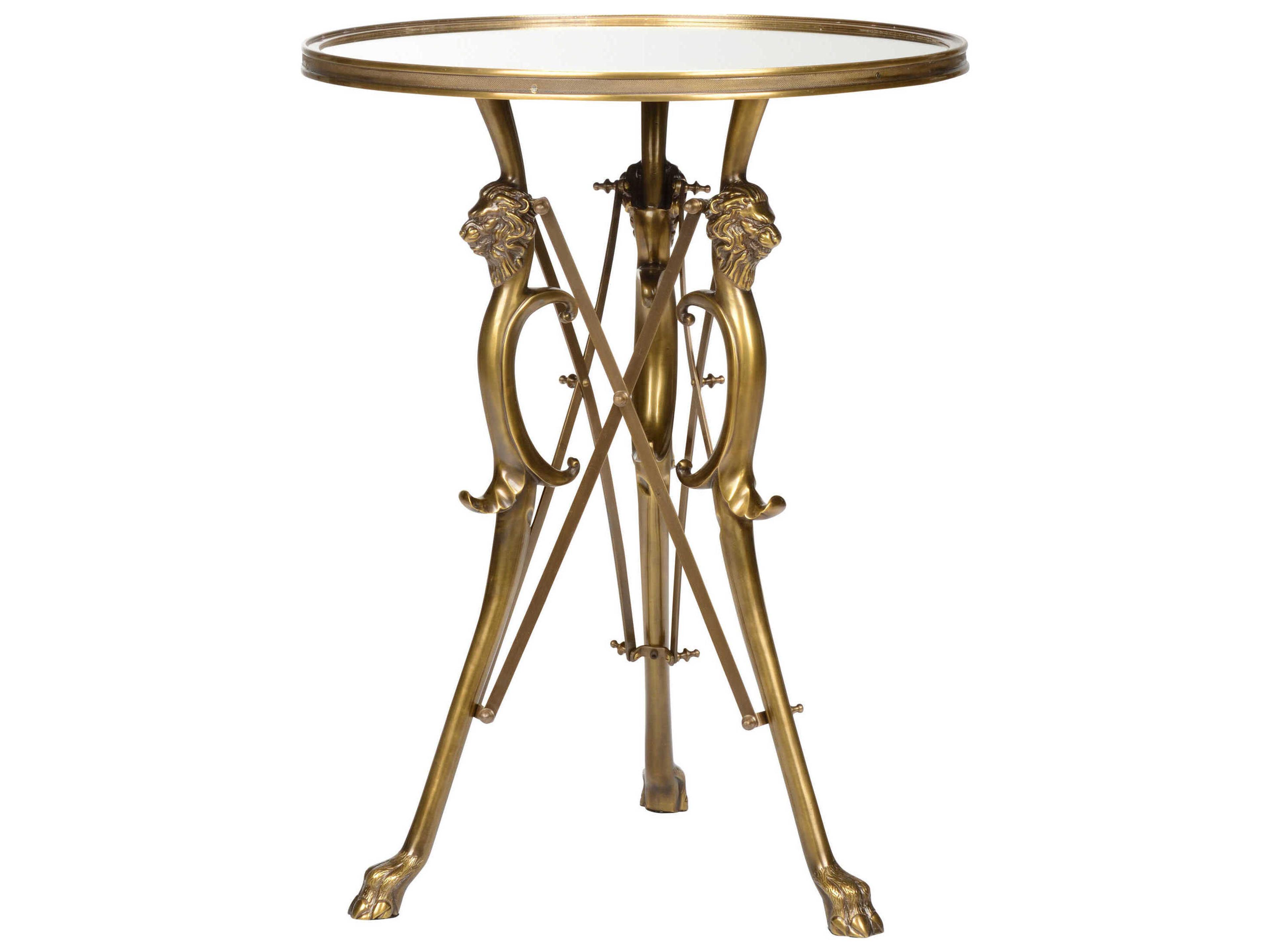 Lion In The Library Round Glass Gold End Table