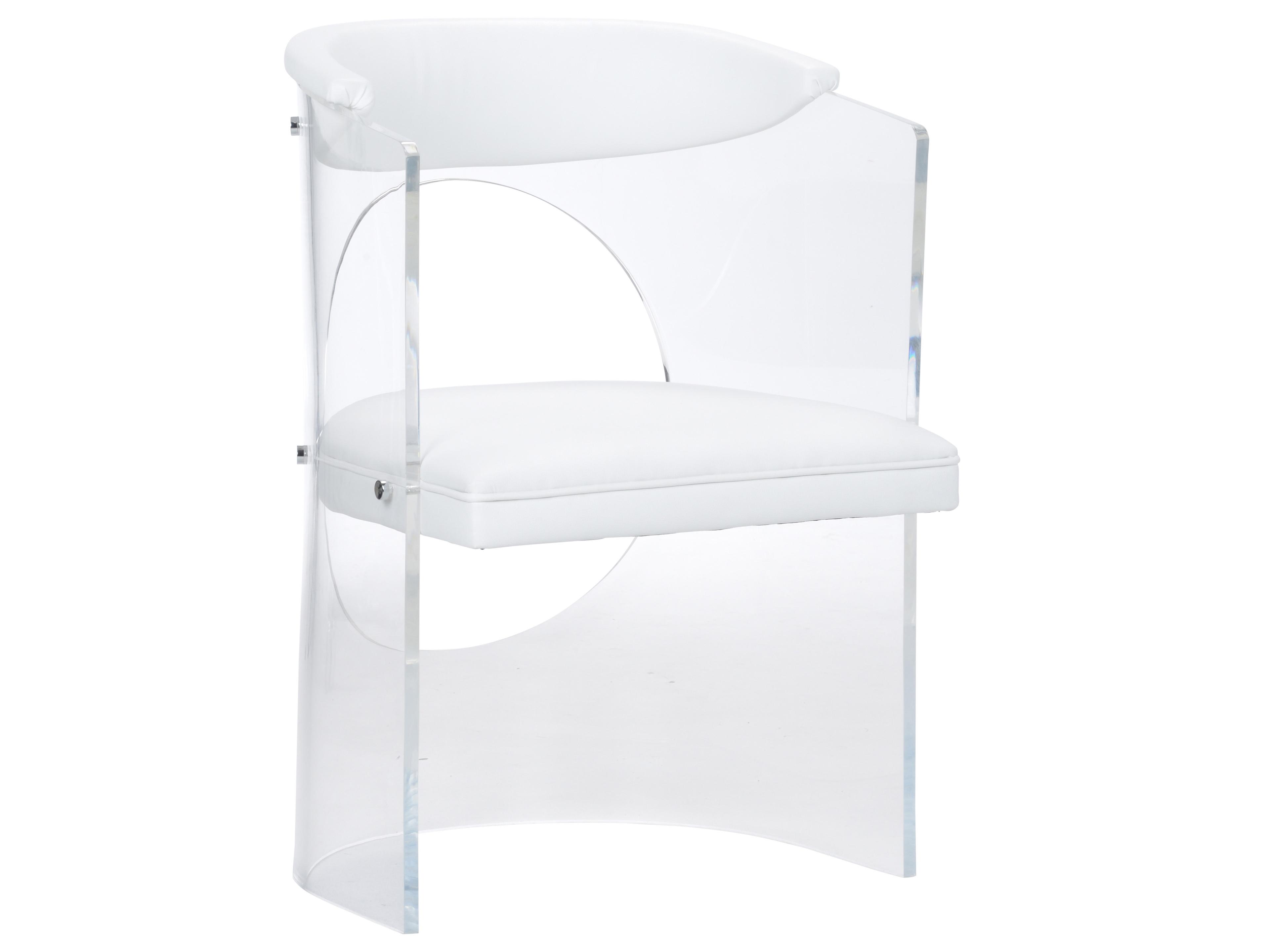 Baran Barrel Back Leather White Upholstered Arm Dining Chair