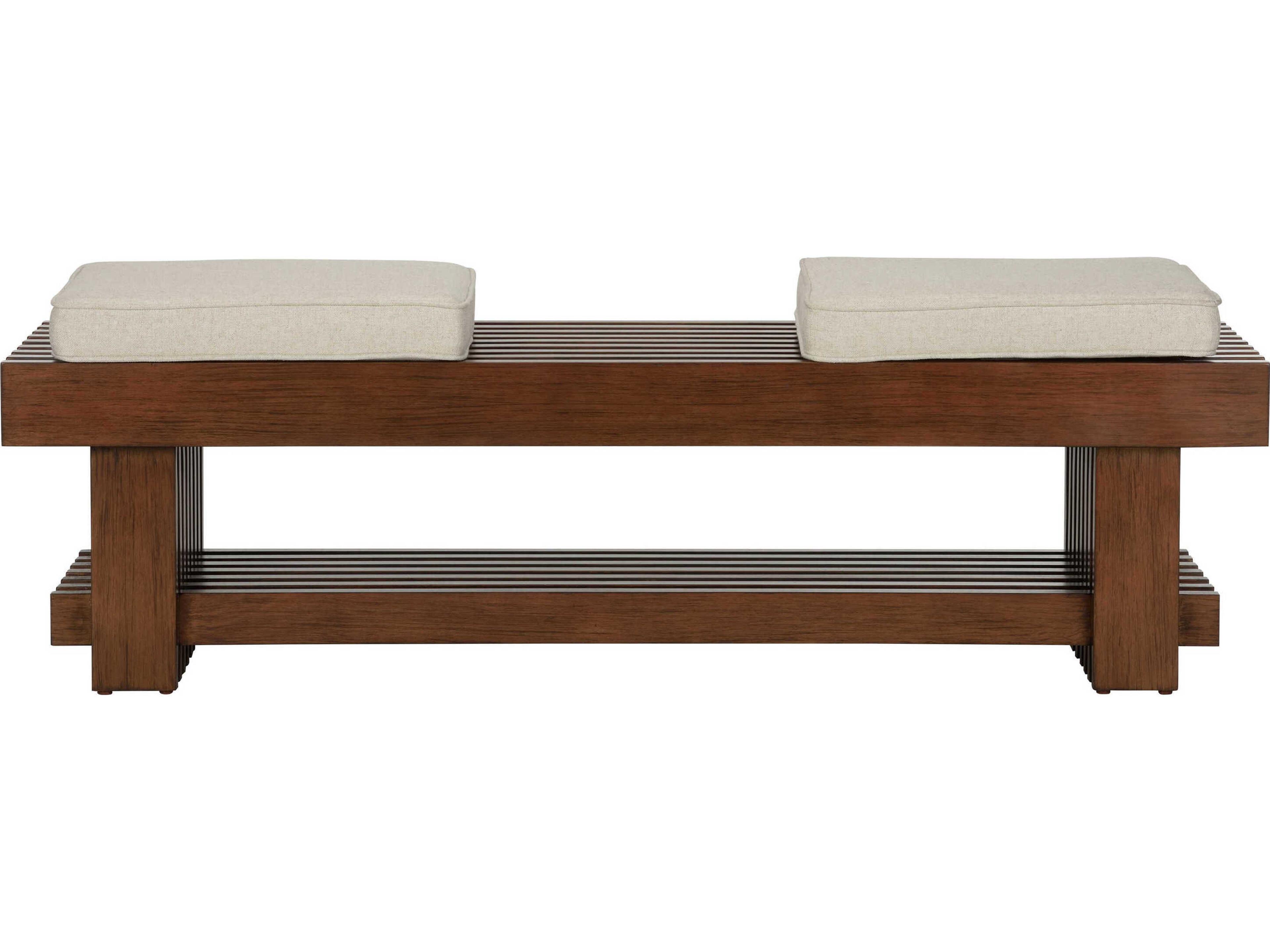 Wildwood Maki Walnut Natural Brown Upholstered Accent Bench