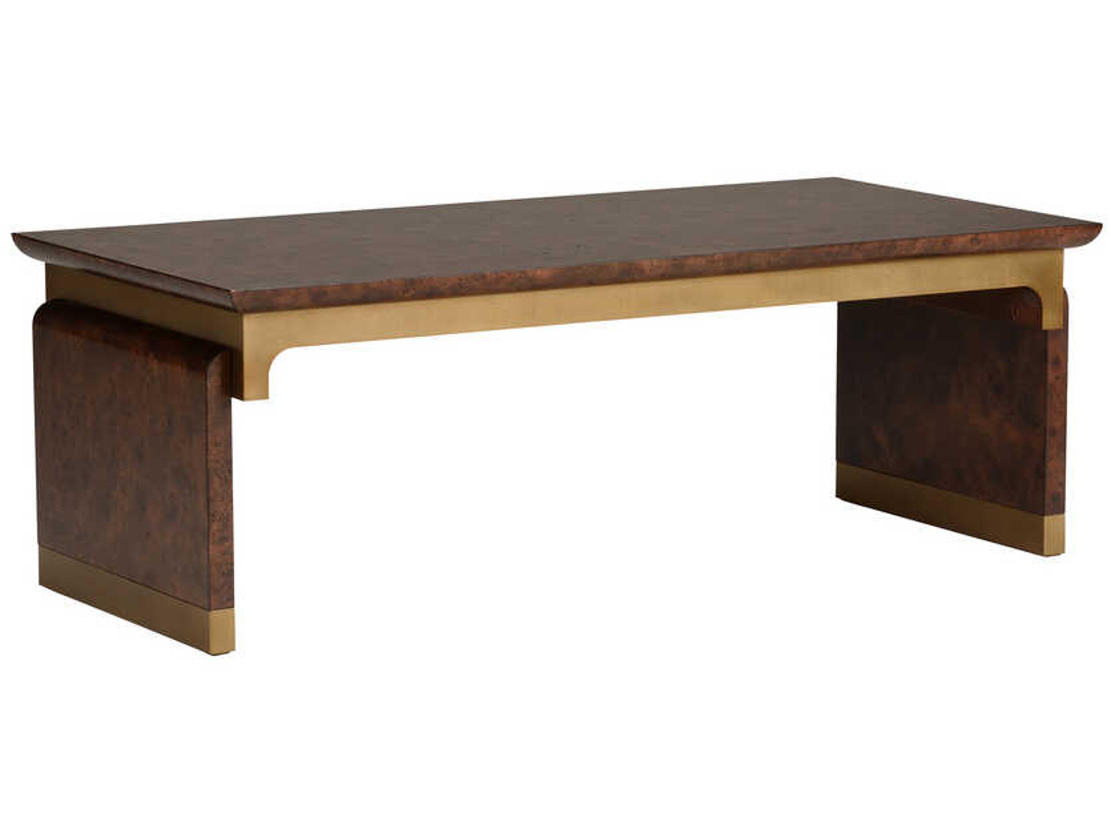 Gion Rectangular Wood Mappa Burl Gold Coffee Table
