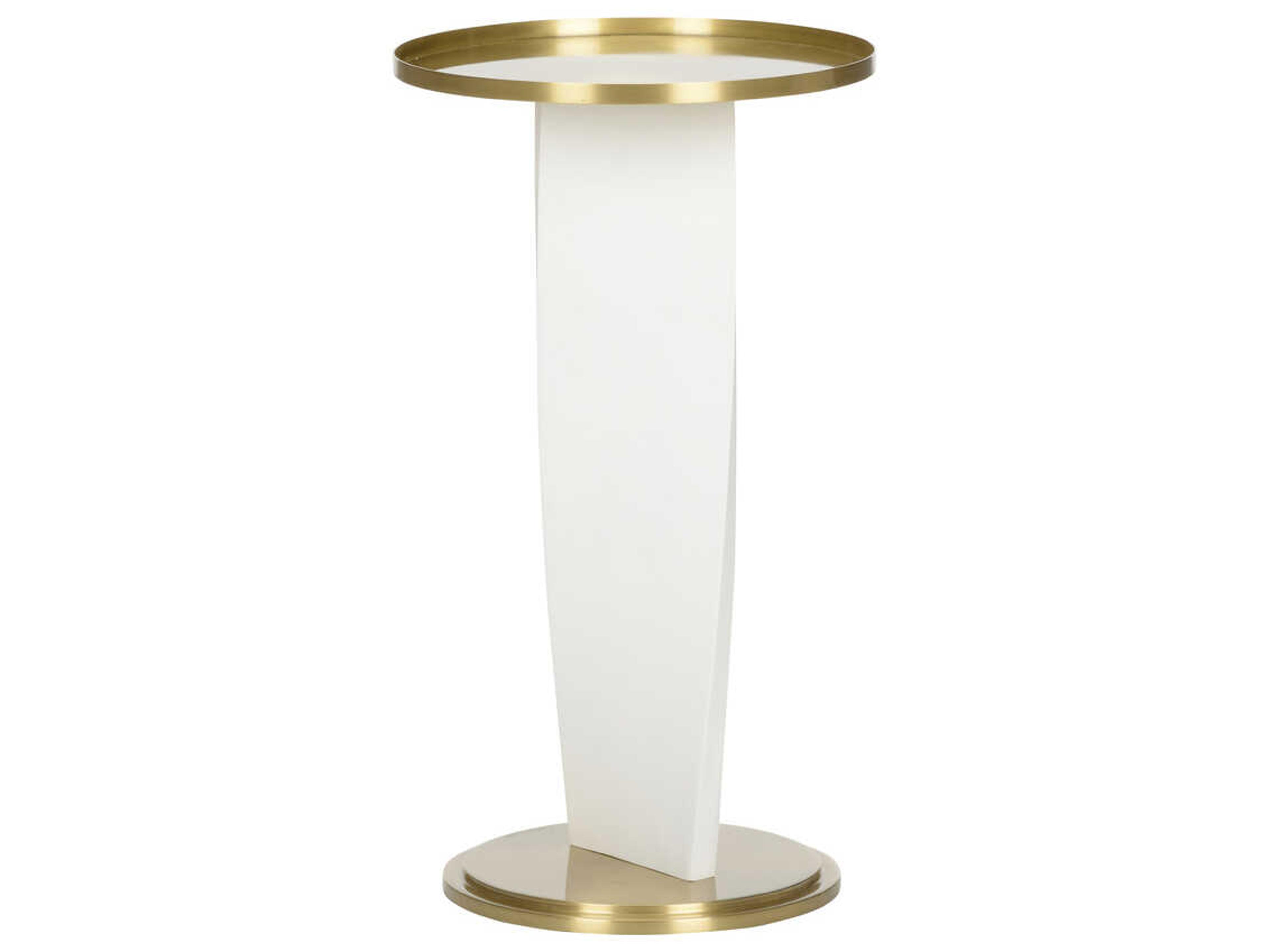 Elin Round Metal Matte White Brass End Table