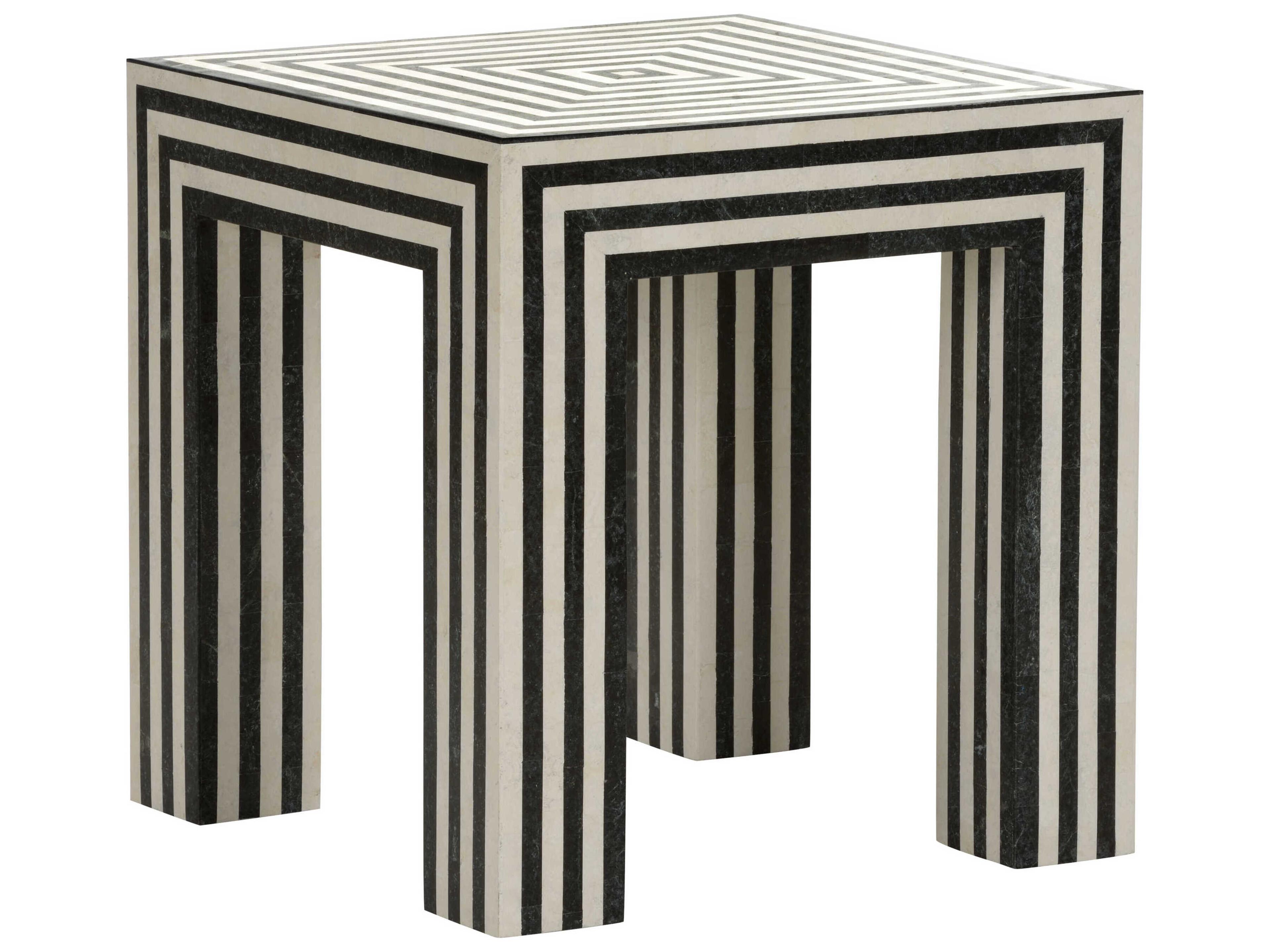 Positano Square Stone Natural Black White End Table