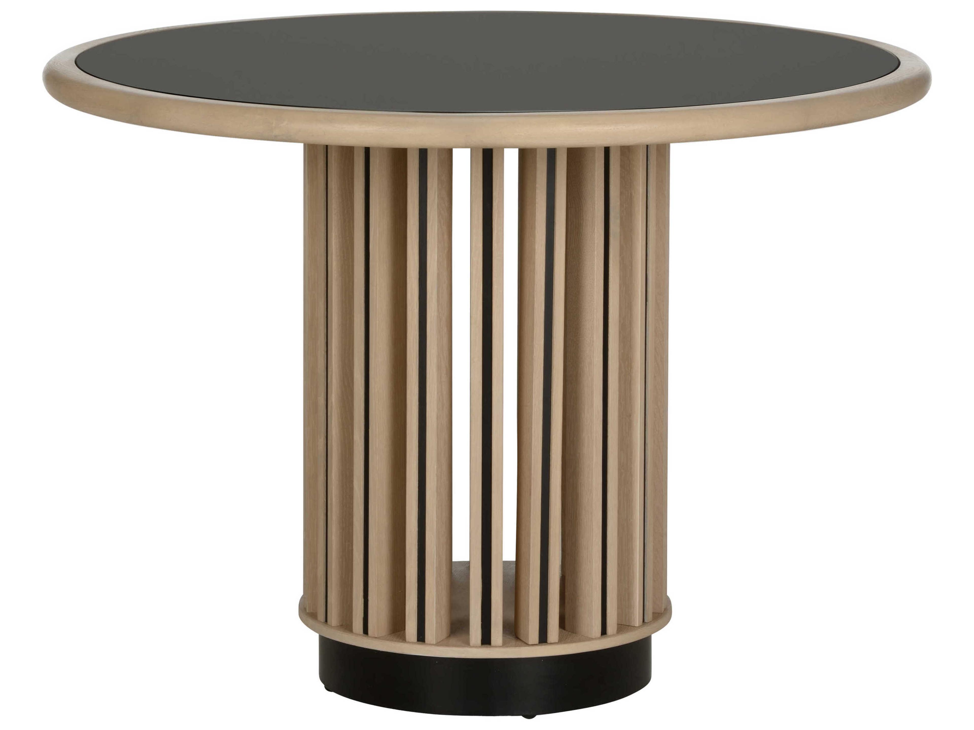 Perret Round Glass White Oak Coffee Bronze Black Dining Table
