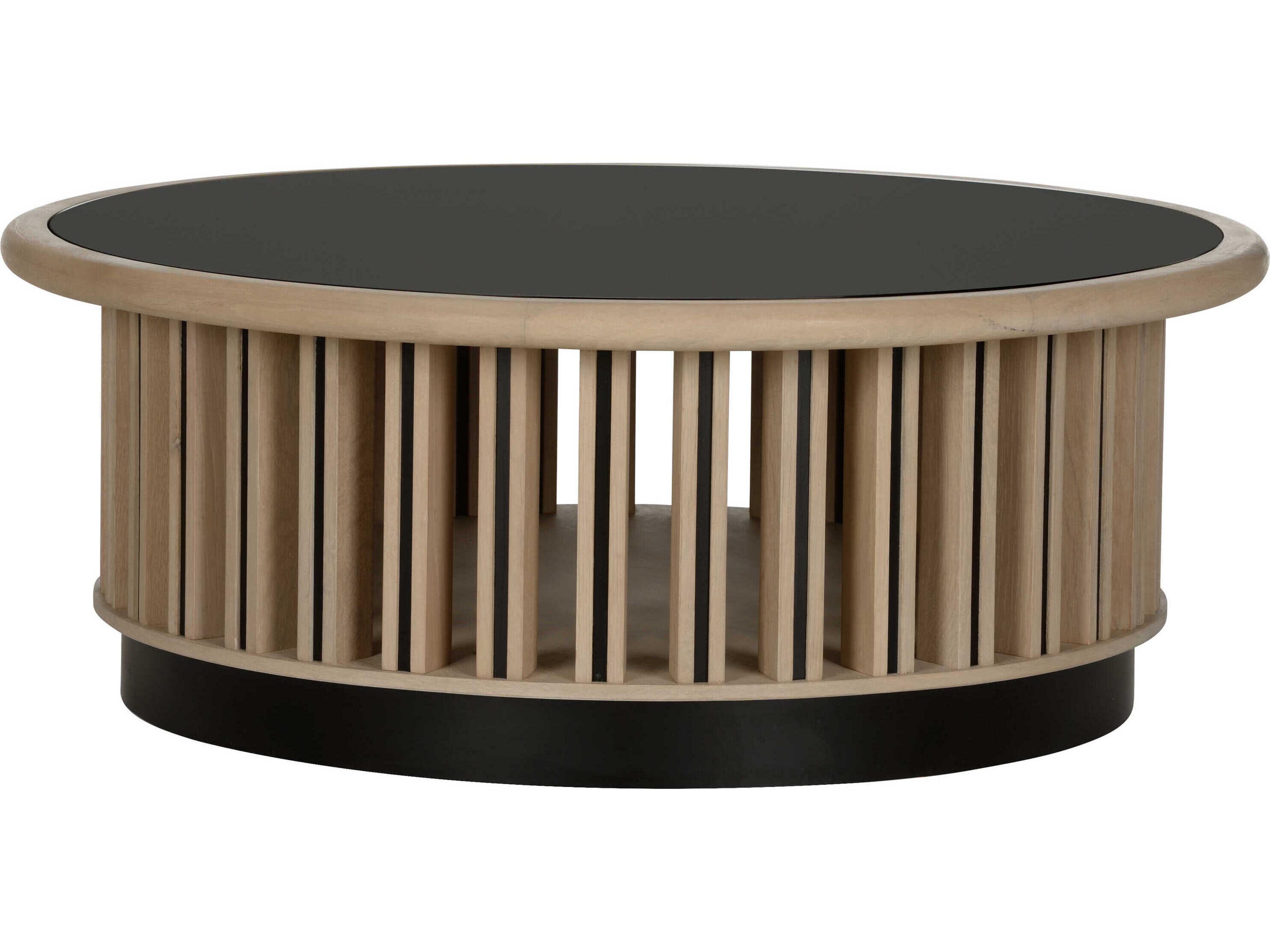 Perret Round Glass White Oak Coffee Bronze Black Table