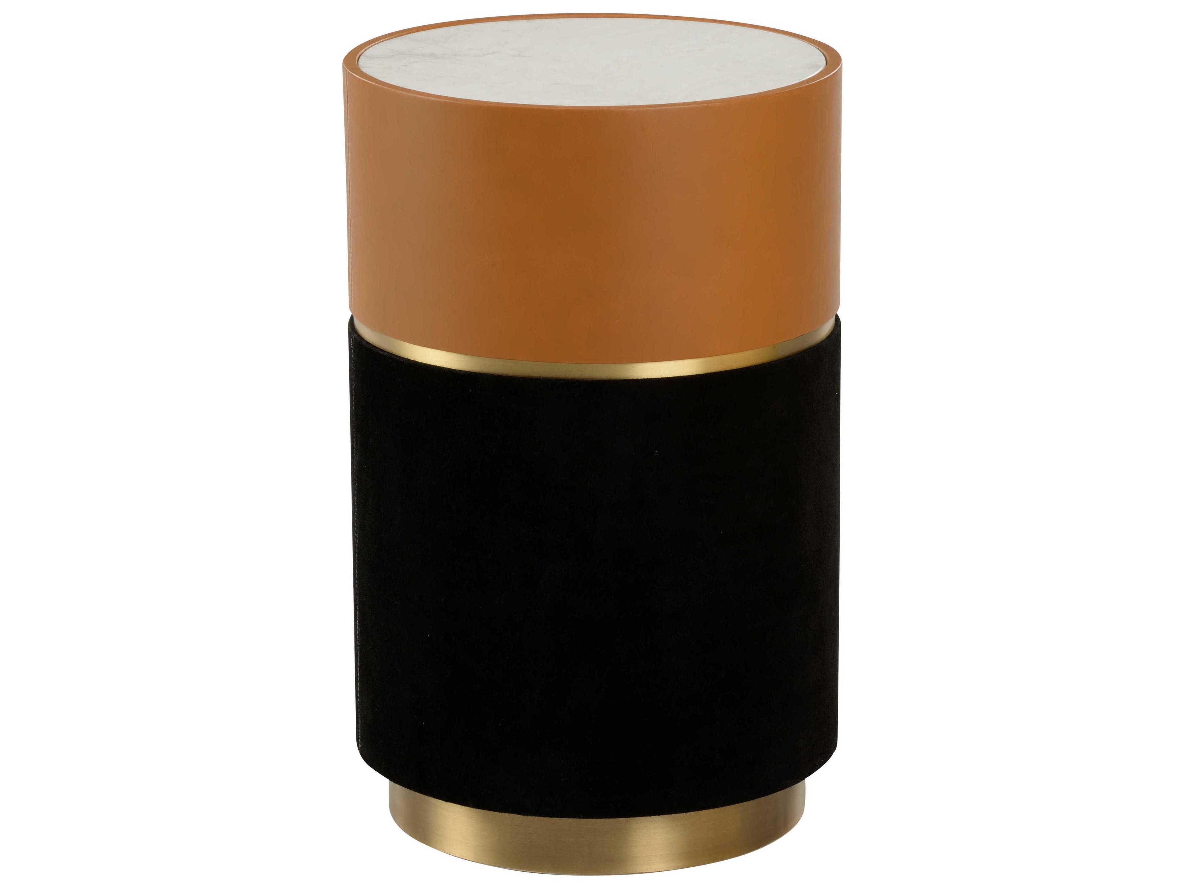 Casey Round Marble Natural White Antique Brass End Table