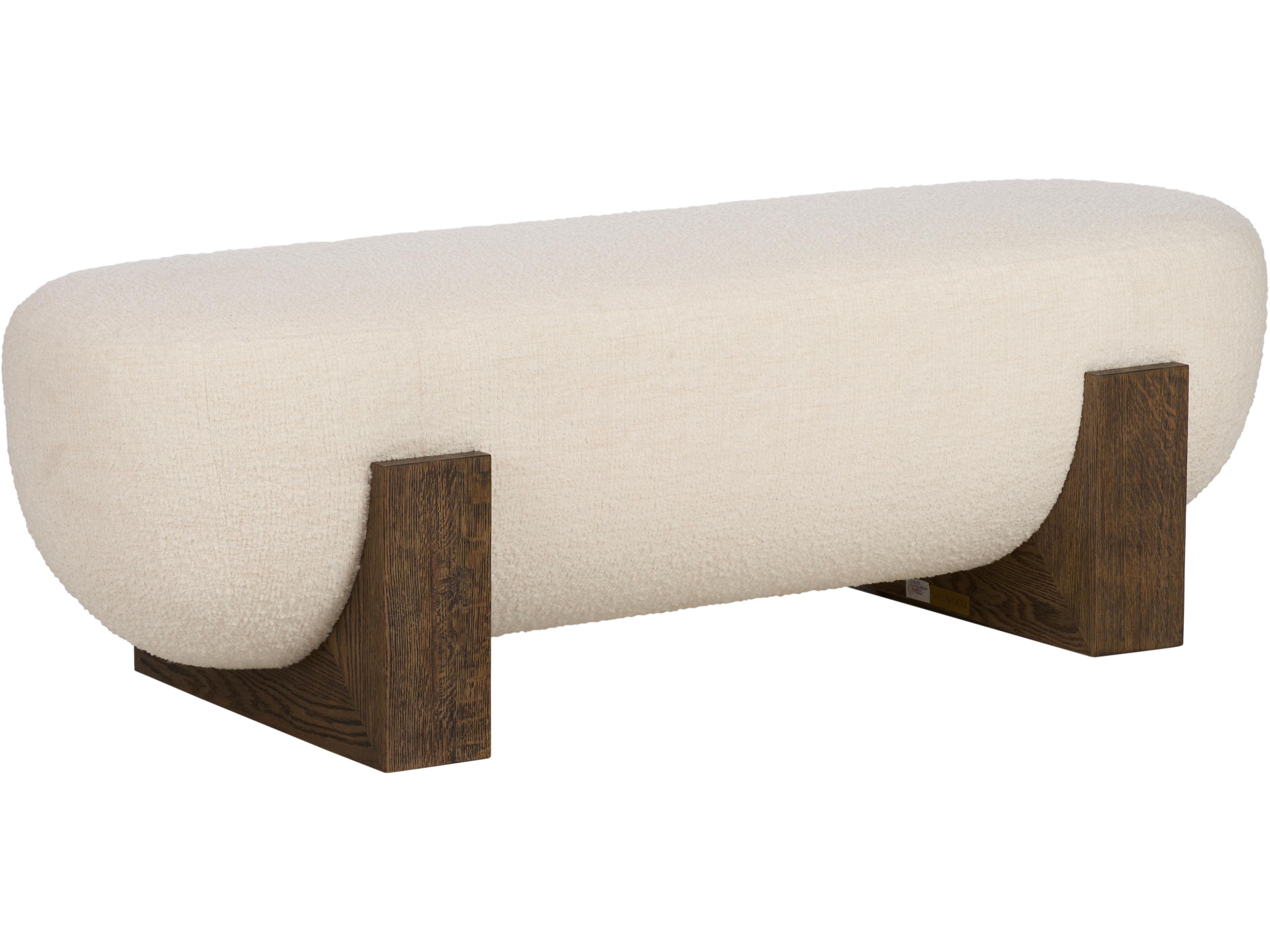 Cream Boucle Rift Cut Oak Upholstered Ottoman