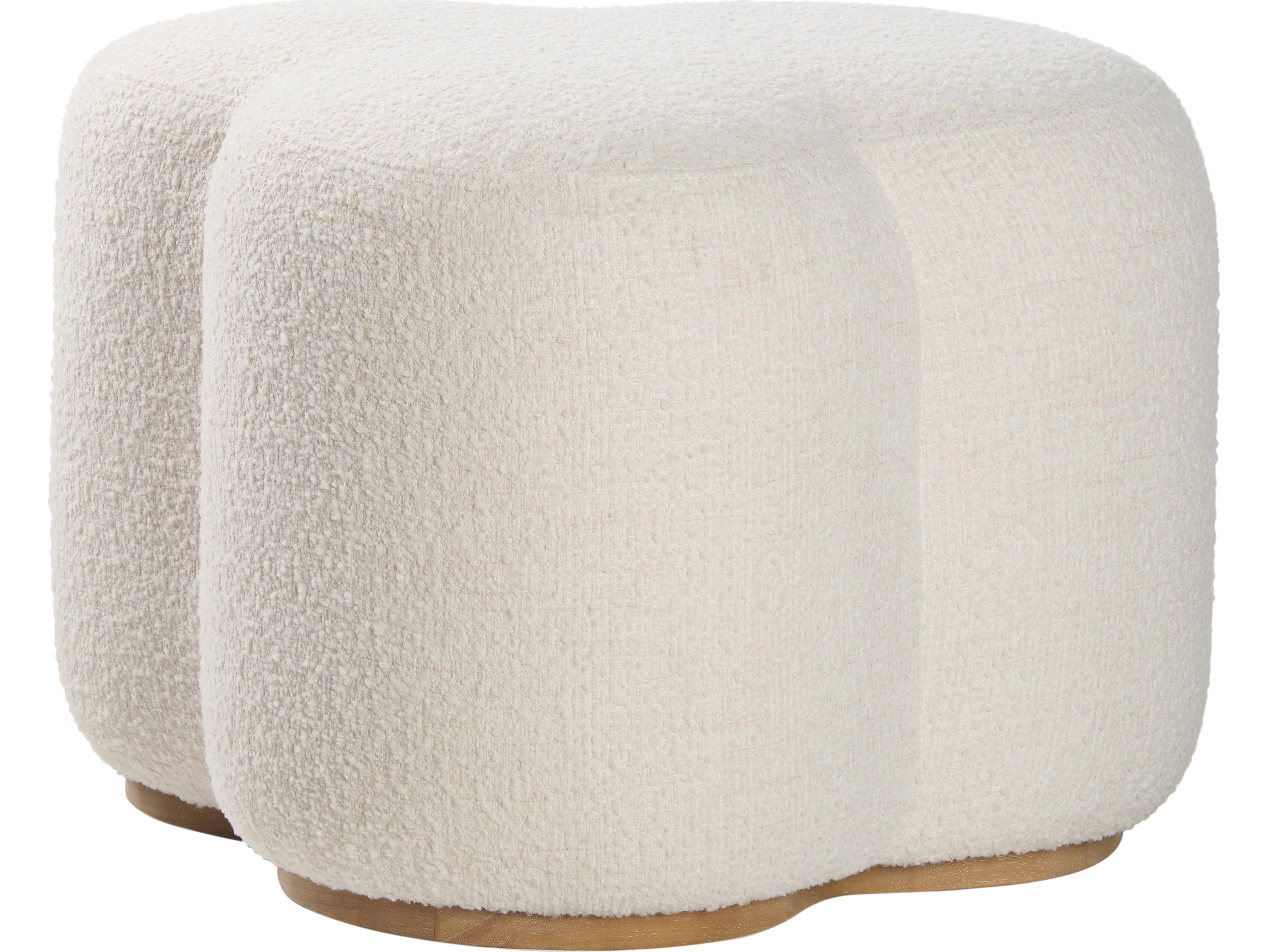 Cream Boucle White Upholstered Ottoman