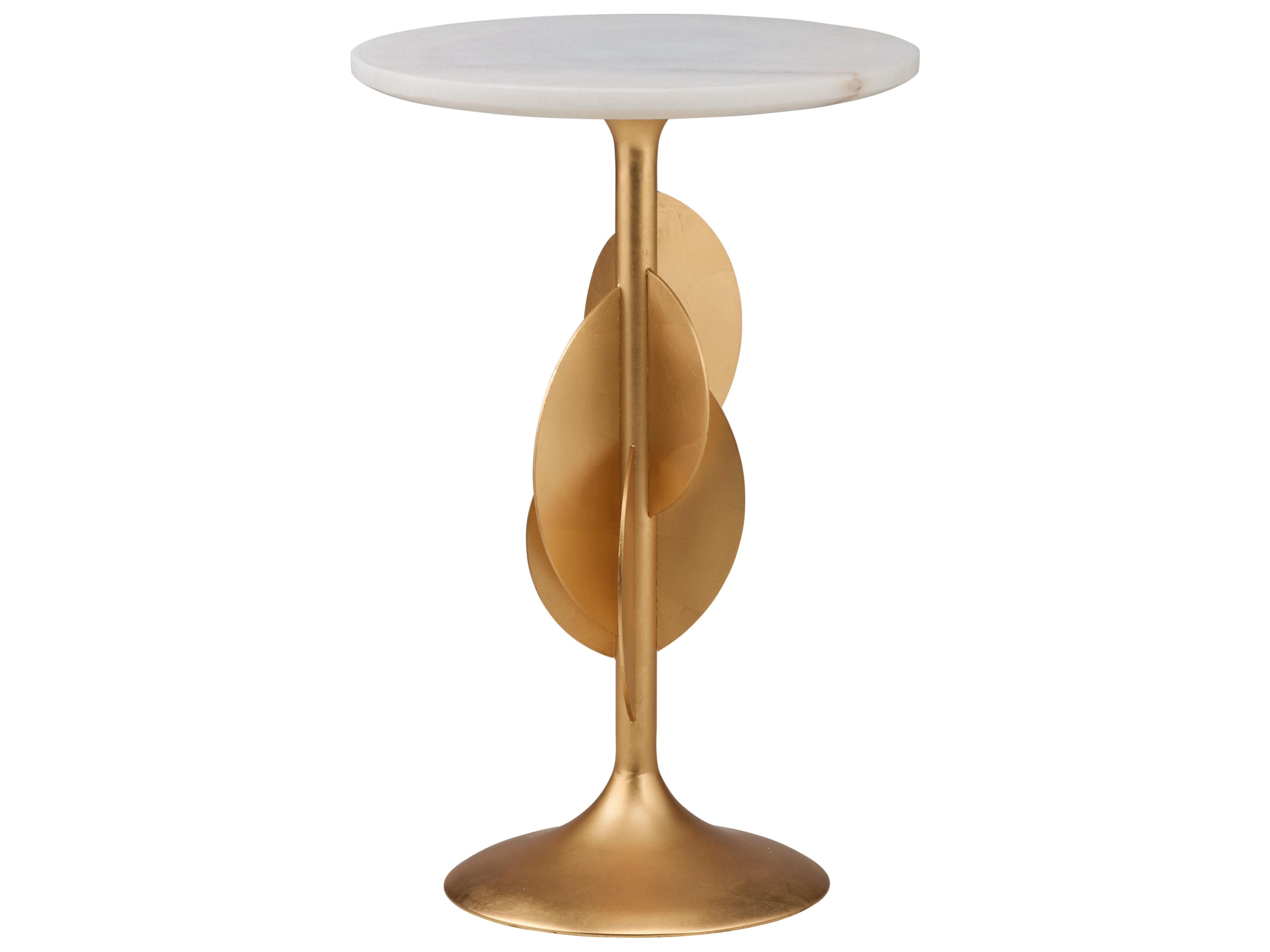 Round Marble Gold Leaf Natural White End Table