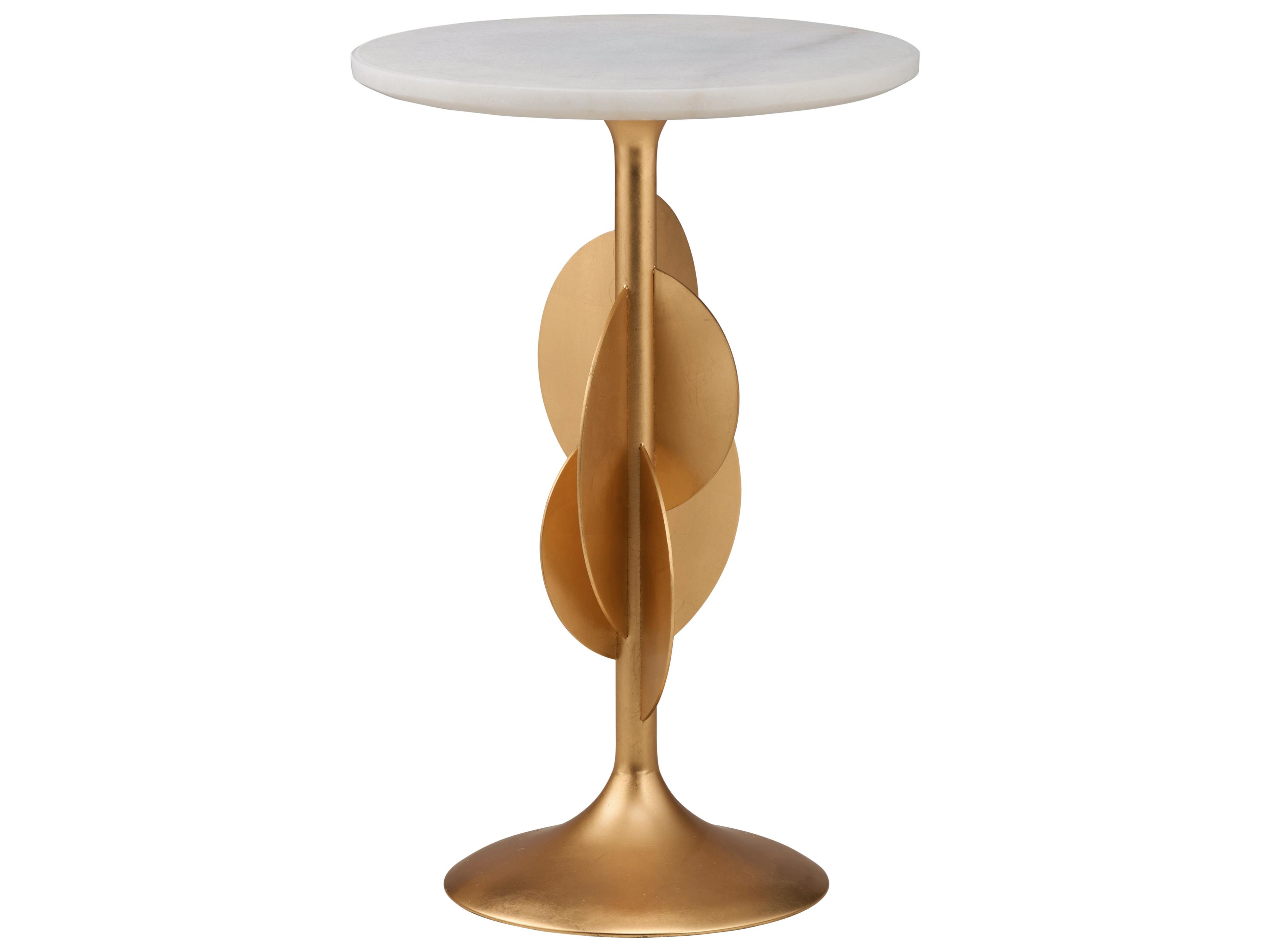 Wildwood Round Marble Gold Leaf Natural White End Table