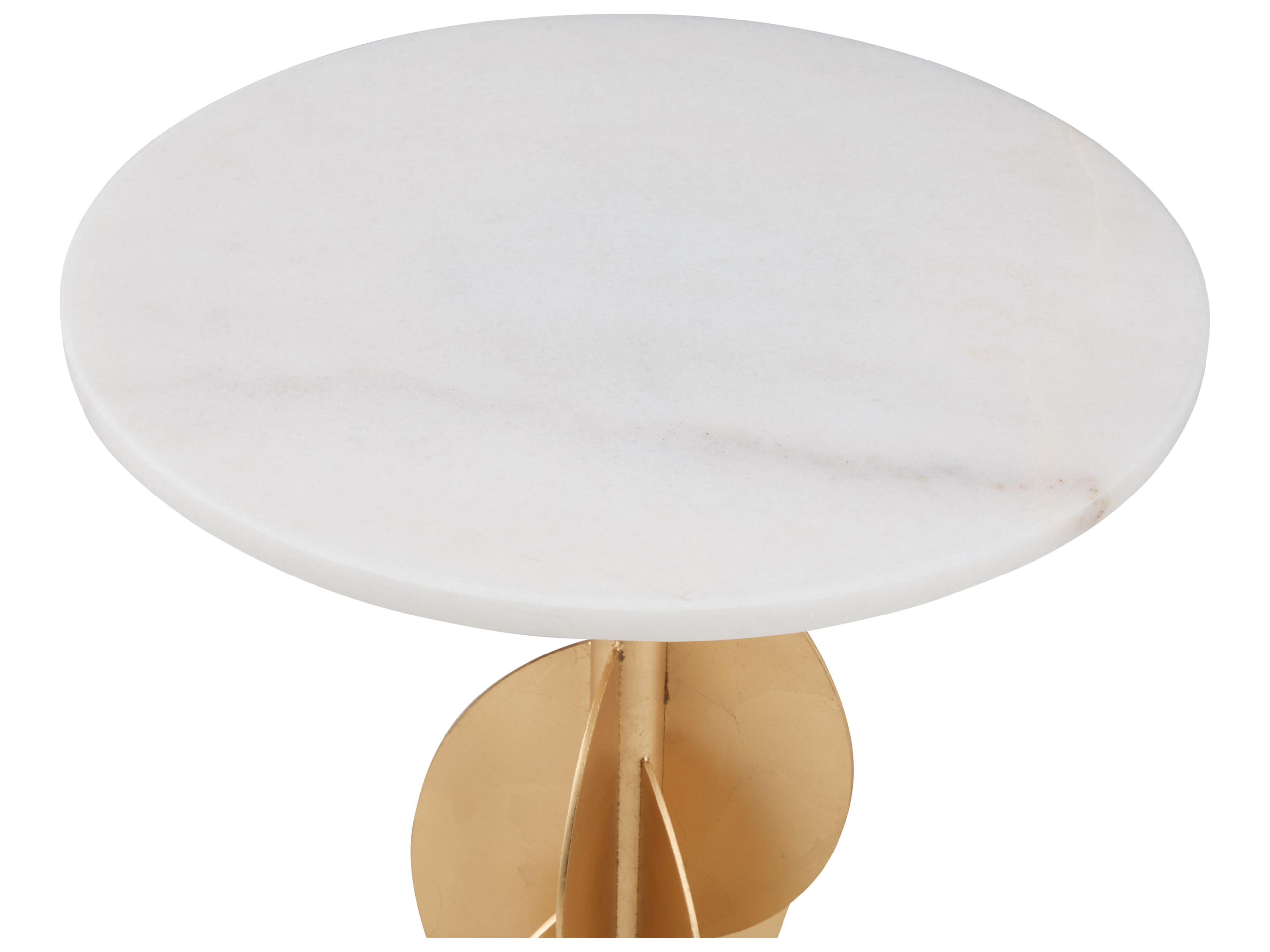 Wildwood Round Marble Gold Leaf Natural White End Table