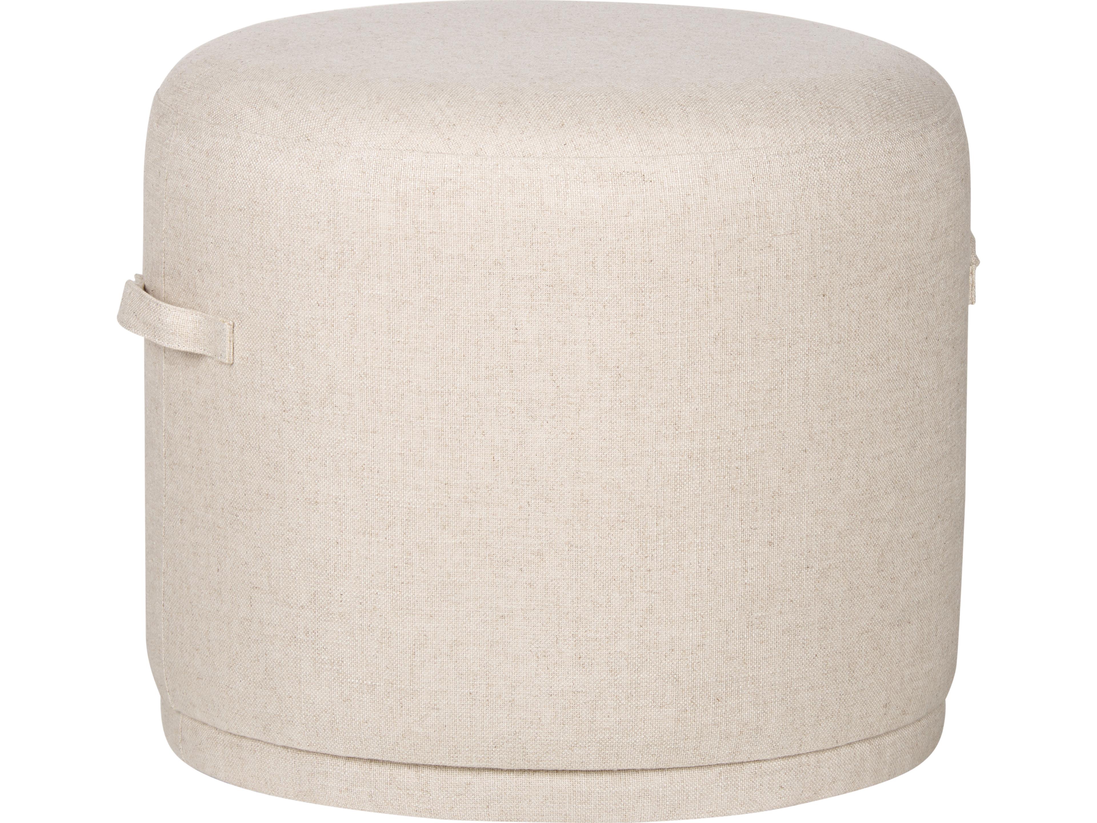 Tan Linen Beige Upholstered Ottoman