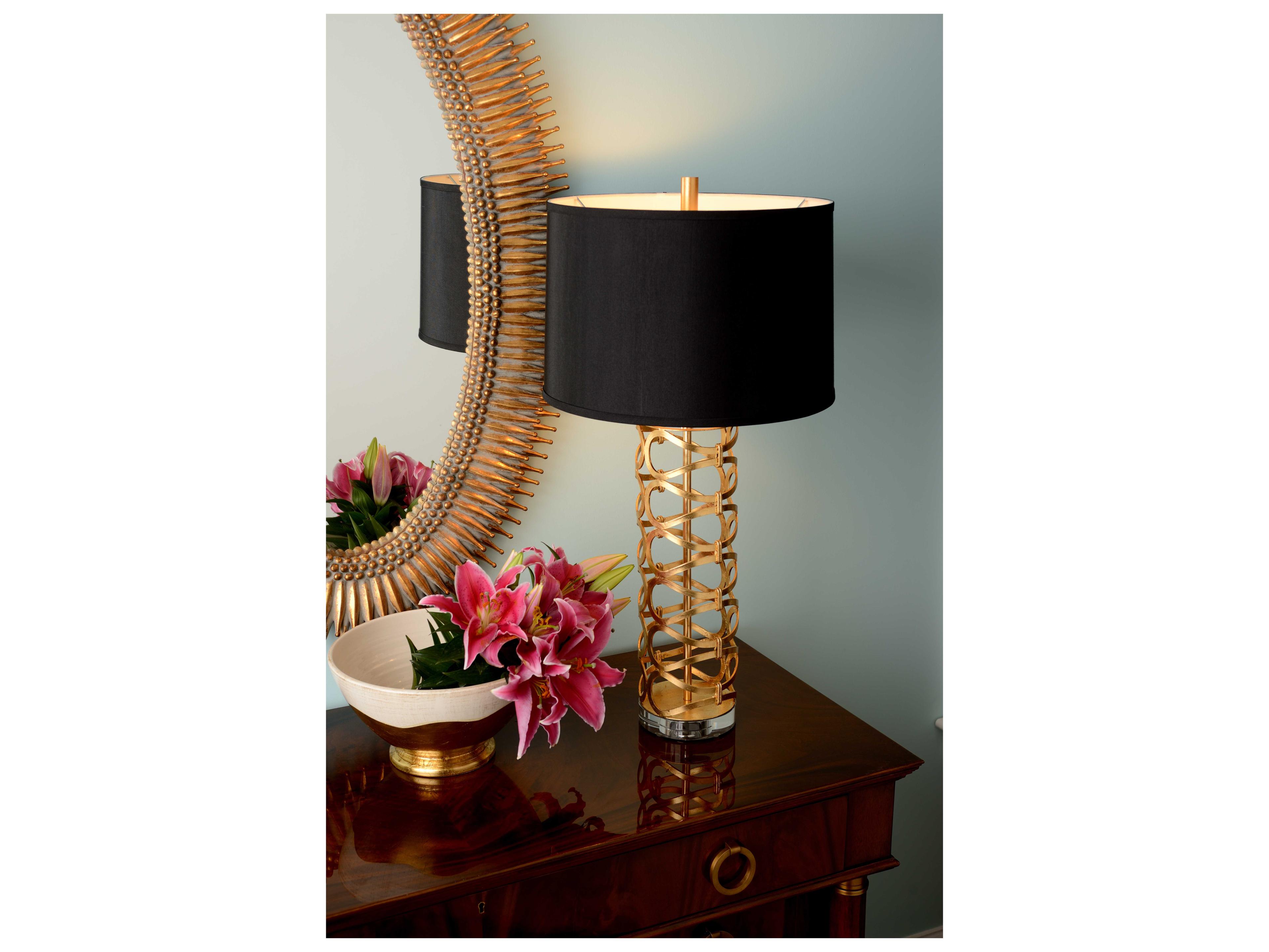 Wildwood Dazzling Antique Gold Leaf Black Silkette Buffet Lamp