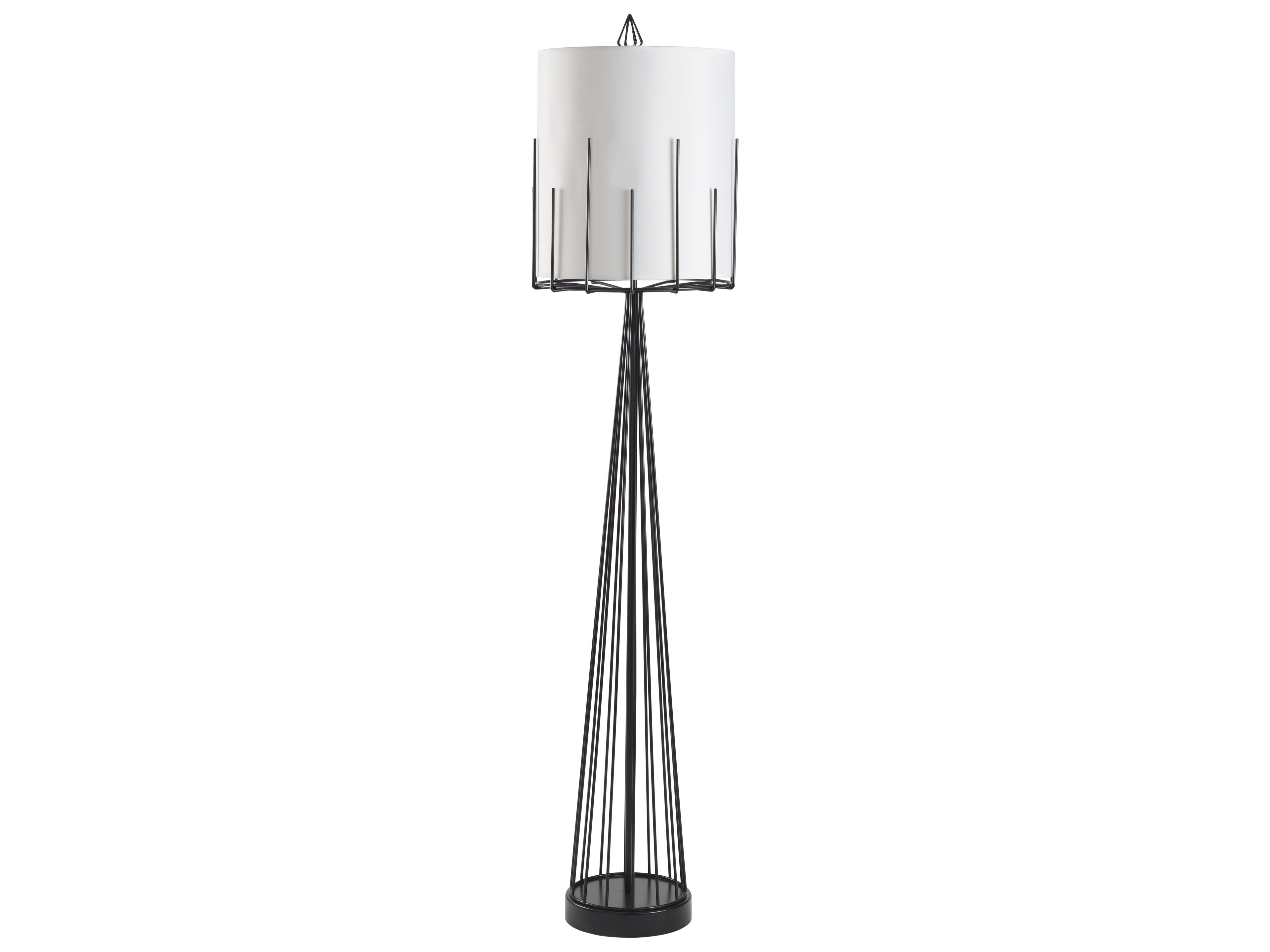 Otis Satin Black Off White Linen Floor Lamp