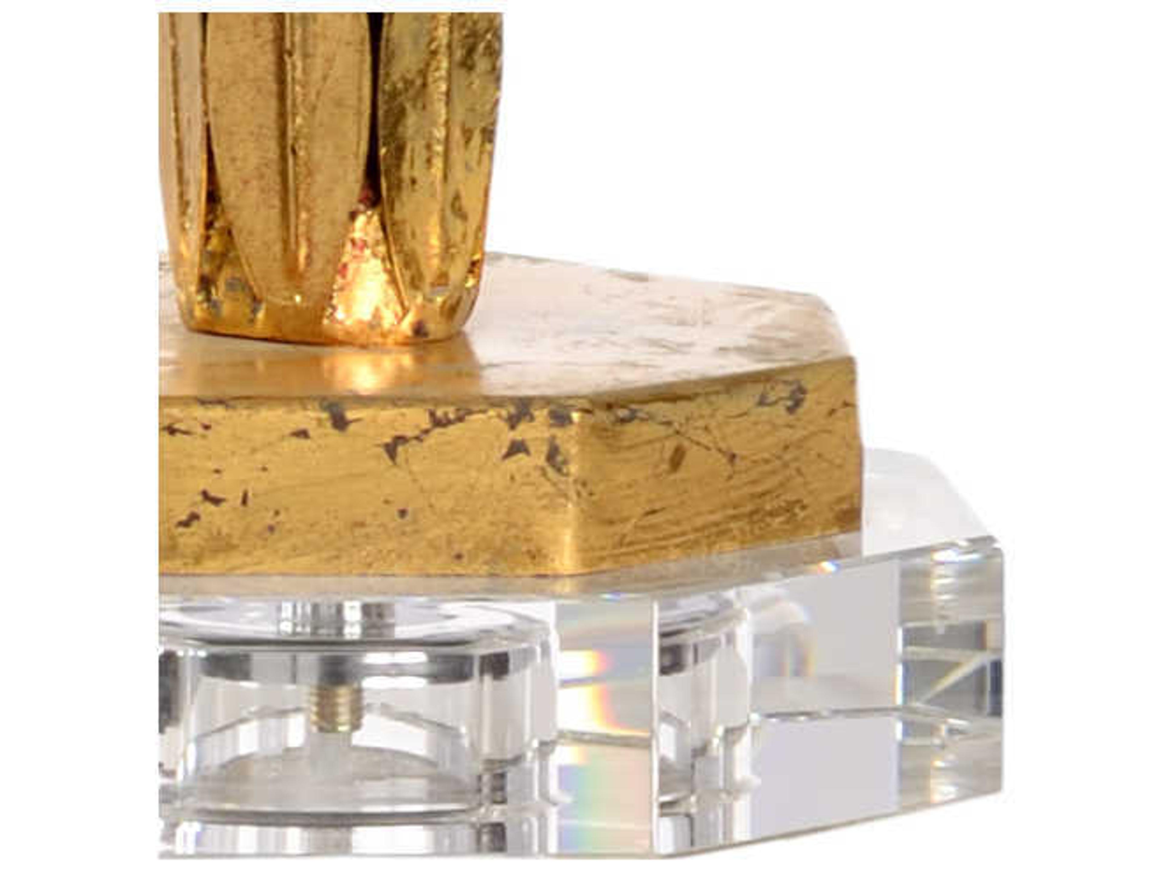 Wildwood Palm Island Antique Gold Leaf White Linen Buffet Lamp