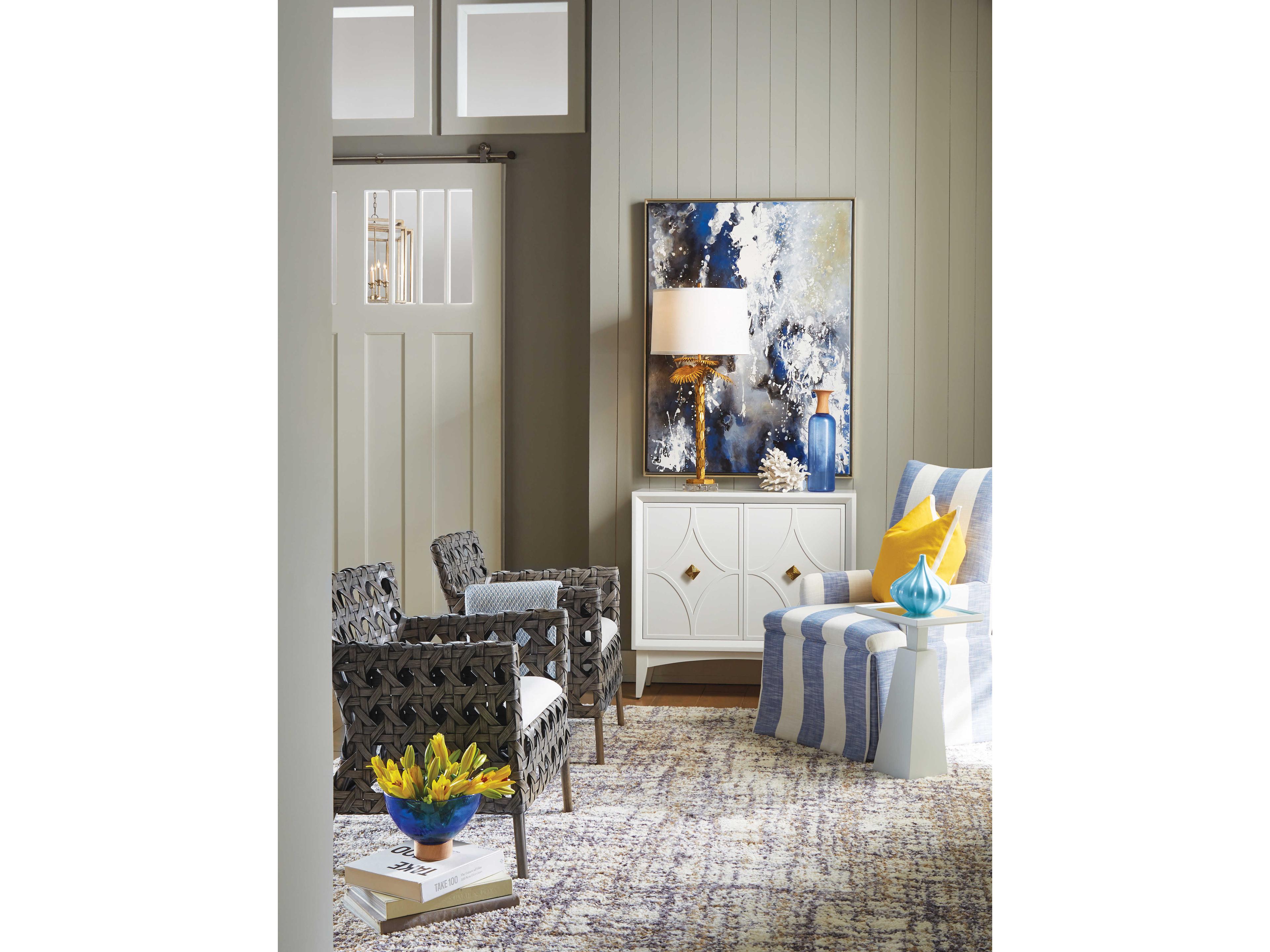 Wildwood Palm Island Antique Gold Leaf White Linen Buffet Lamp