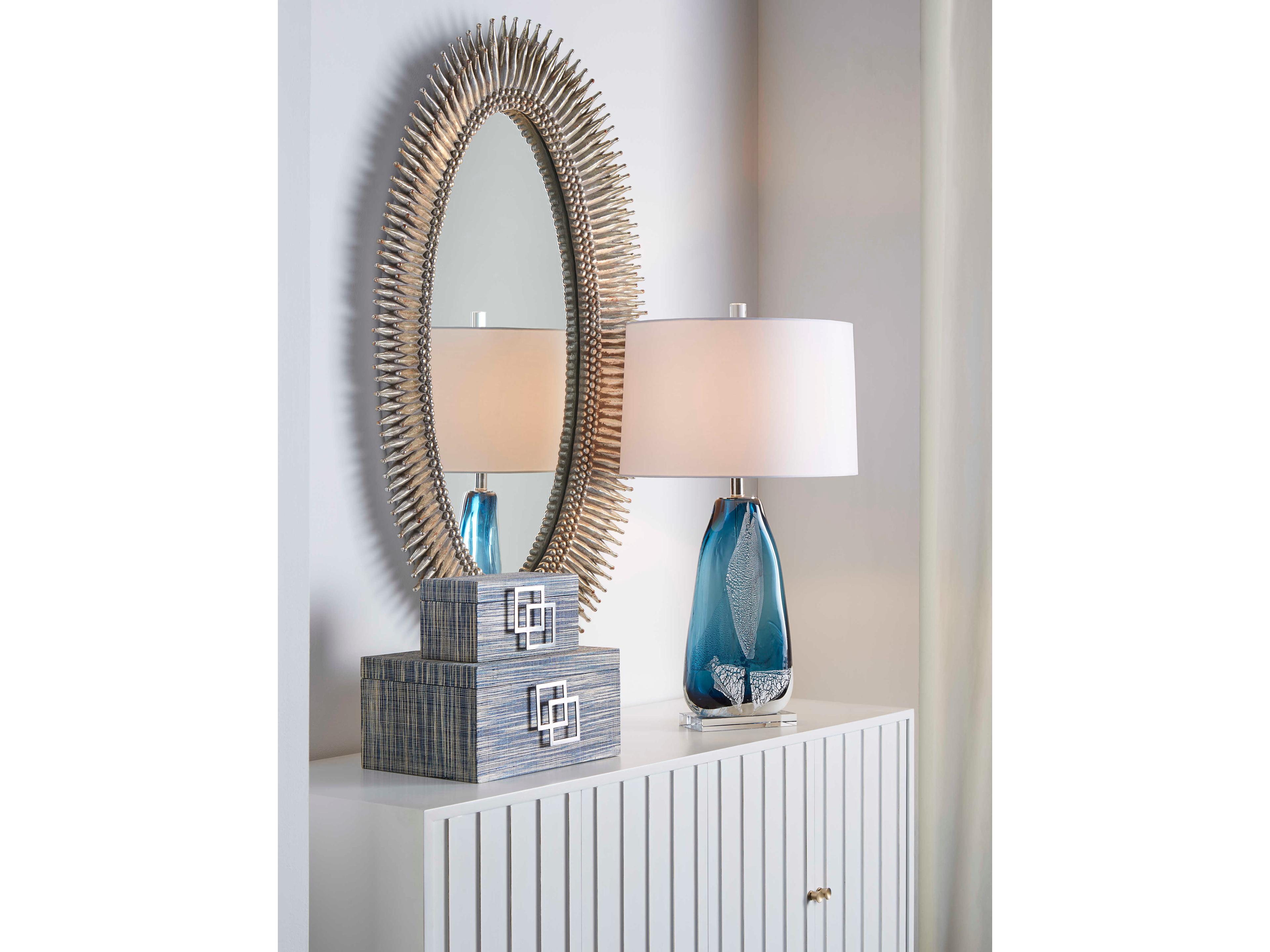 Wildwood Clauseen Ocean Silver Leaf Off White Silkette Blue Buffet Lamp