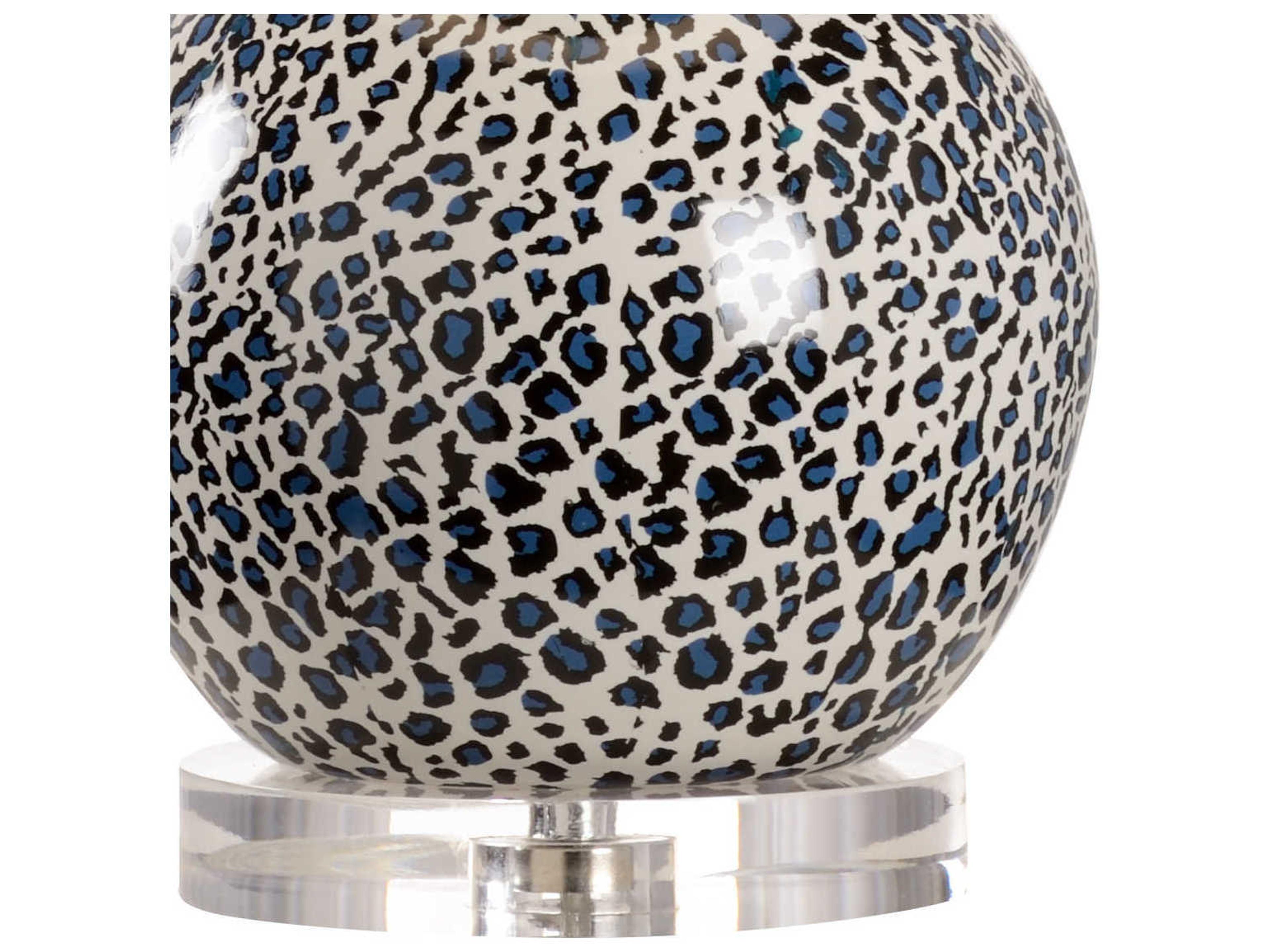 Wildwood Snow Leopard Black Teal White Off Silkette Clear Buffet Lamp
