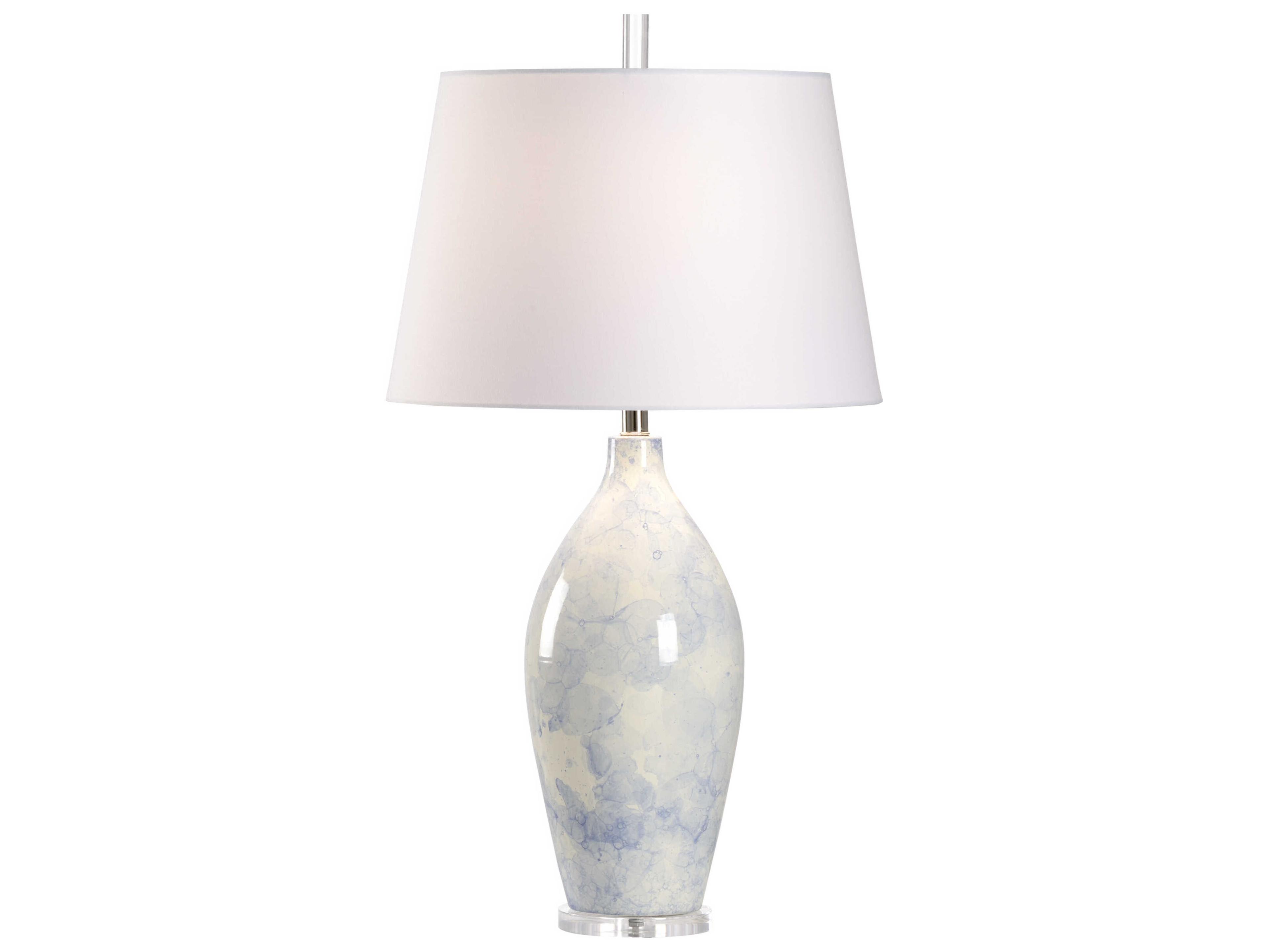 Wildwood Boccale Blue Bubble Water Glaze White Linen Buffet Lamp